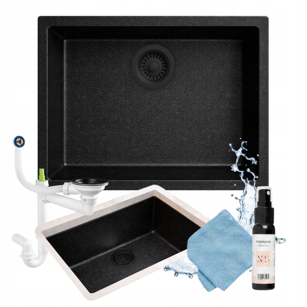 Granitový Závěsný Dřez Kropenatý 57x45 CM Set Sifon Tekutina