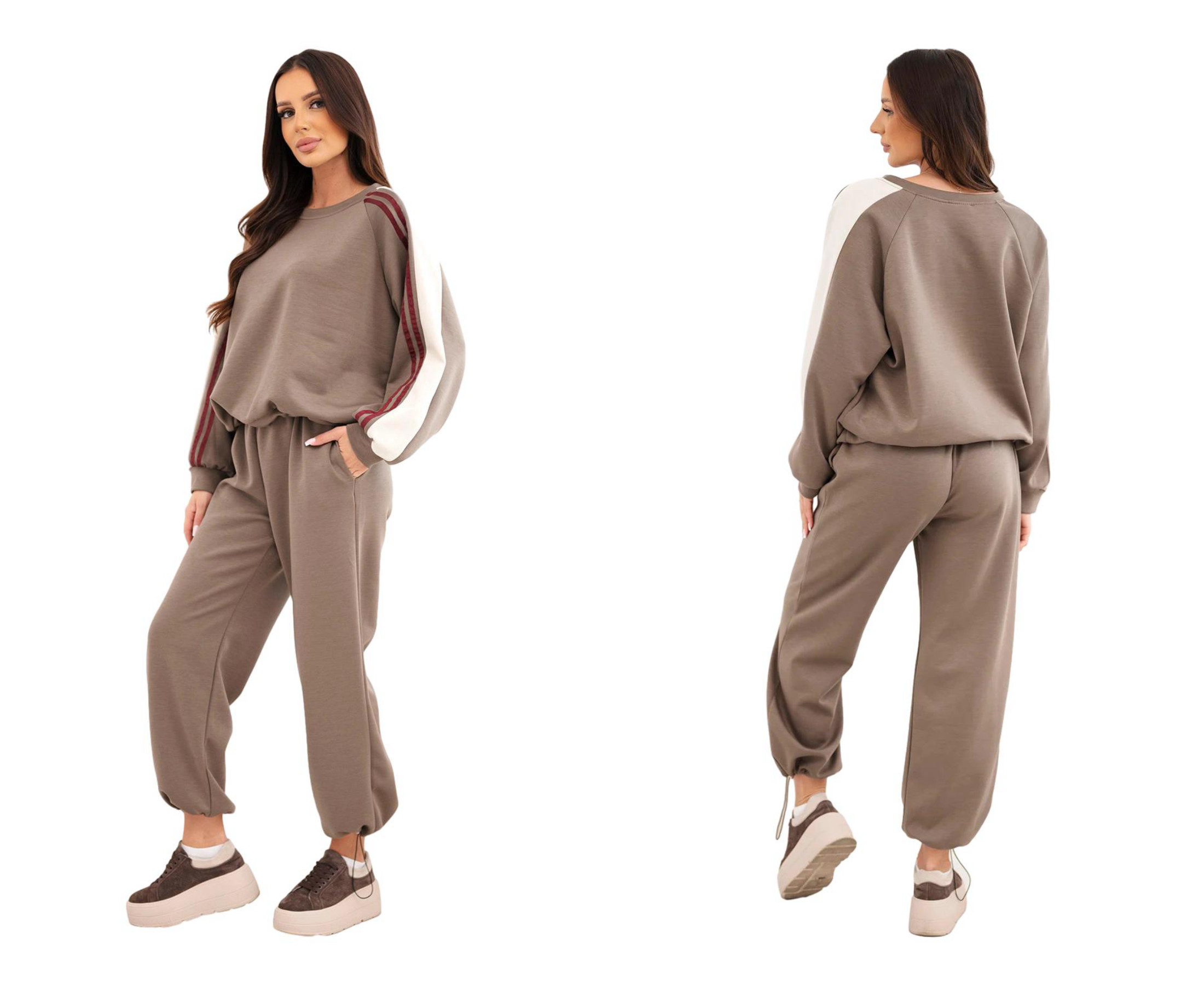 Teplákovka dámský z viskózy, mikina s lampasy a jogger kalhoty typu fango