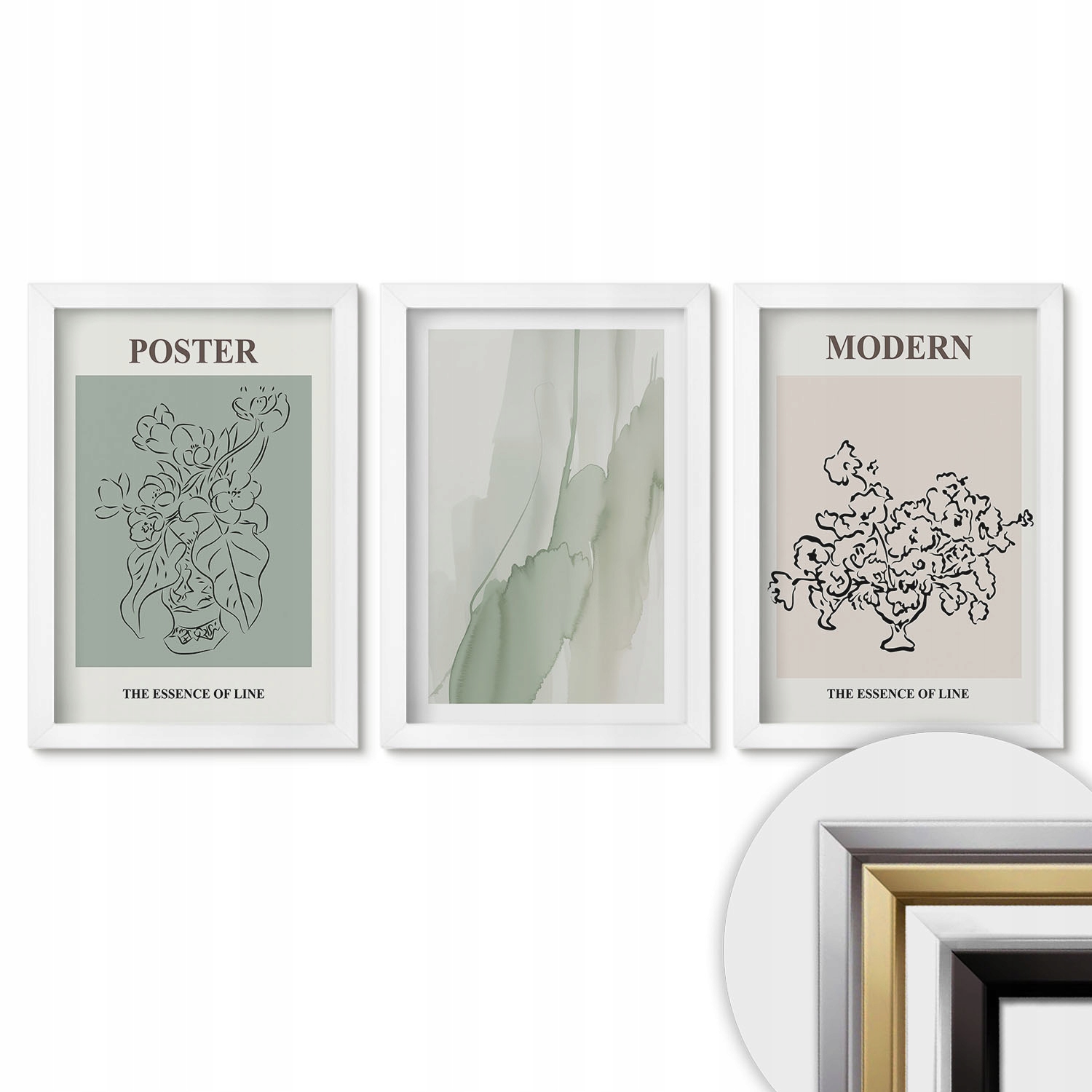 Sada 3 obrazů 20x30 v bílém rámu pro obývací pokoj Květiny v moderní váze
