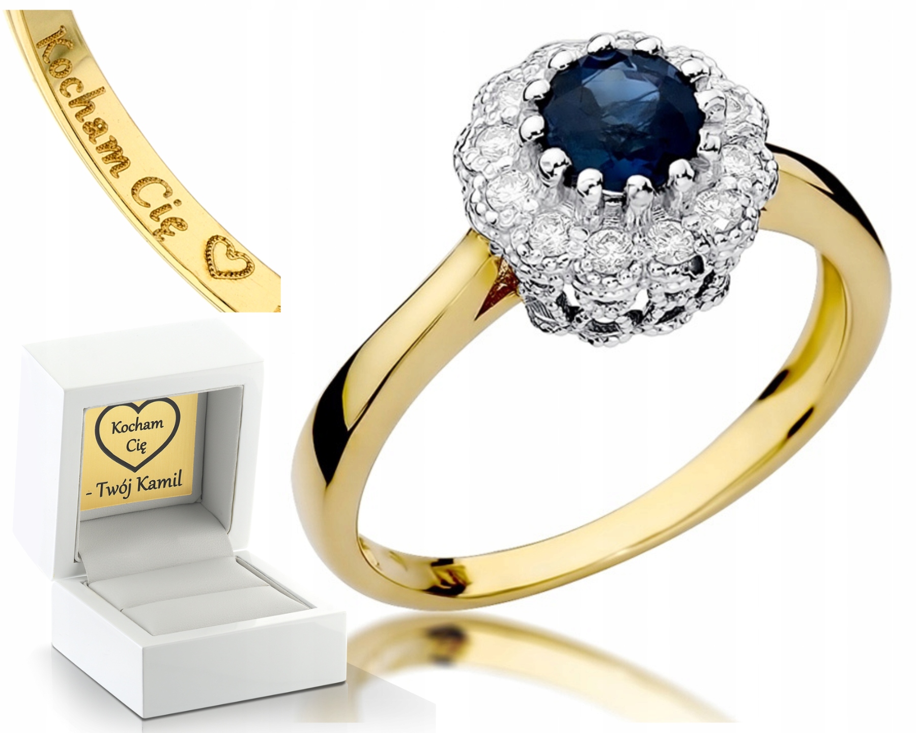 Zlatý Prstýnek Se Safírem A Brilianty 0,17 Ct