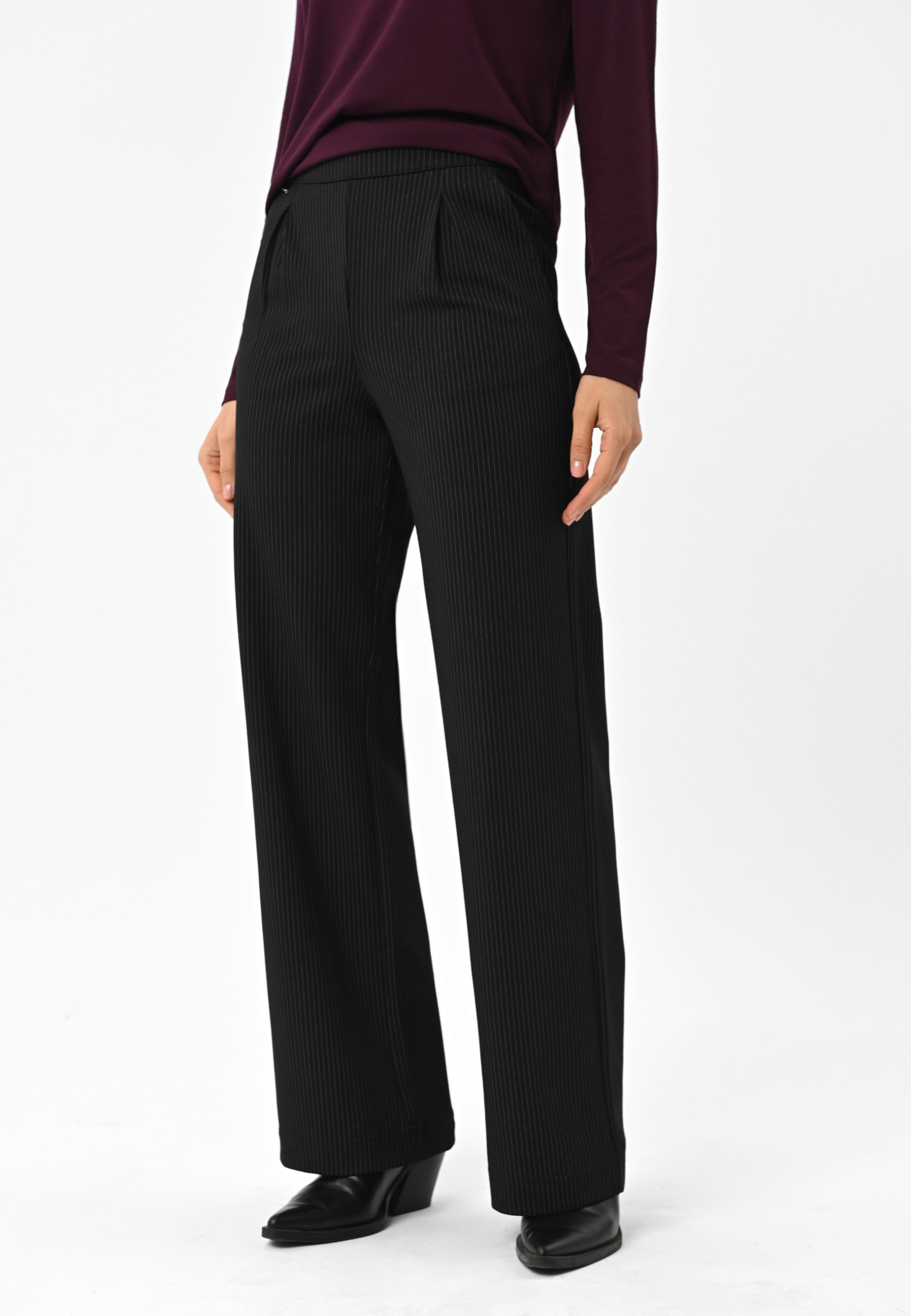 Dámské Široké Pruhované Látkové Kalhoty Černé Volcano R-bri Tall L