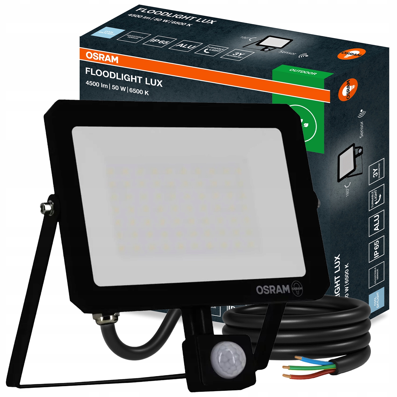 Led reflektor Halogen Reflektor 50W 6500K 4500lm IP65 Snímač pohybu Osram