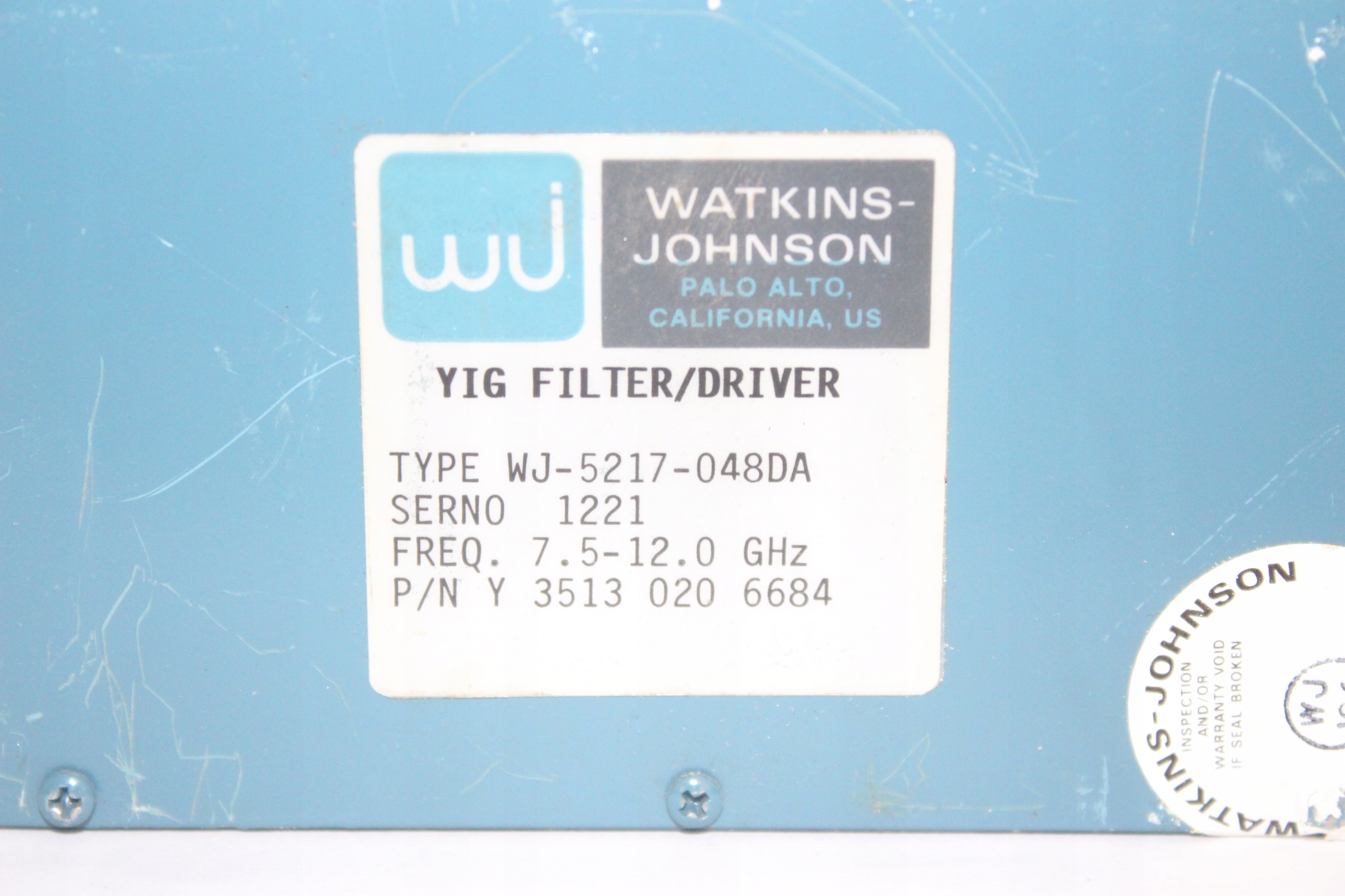 Filtr YIG 7.5-12 Ghz WJ-5217-048DA Producent Inna