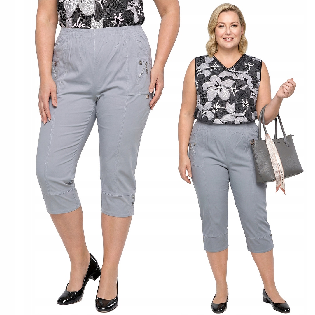 Světle šedé kalhoty do poloviny lýtek plus size velikost 52