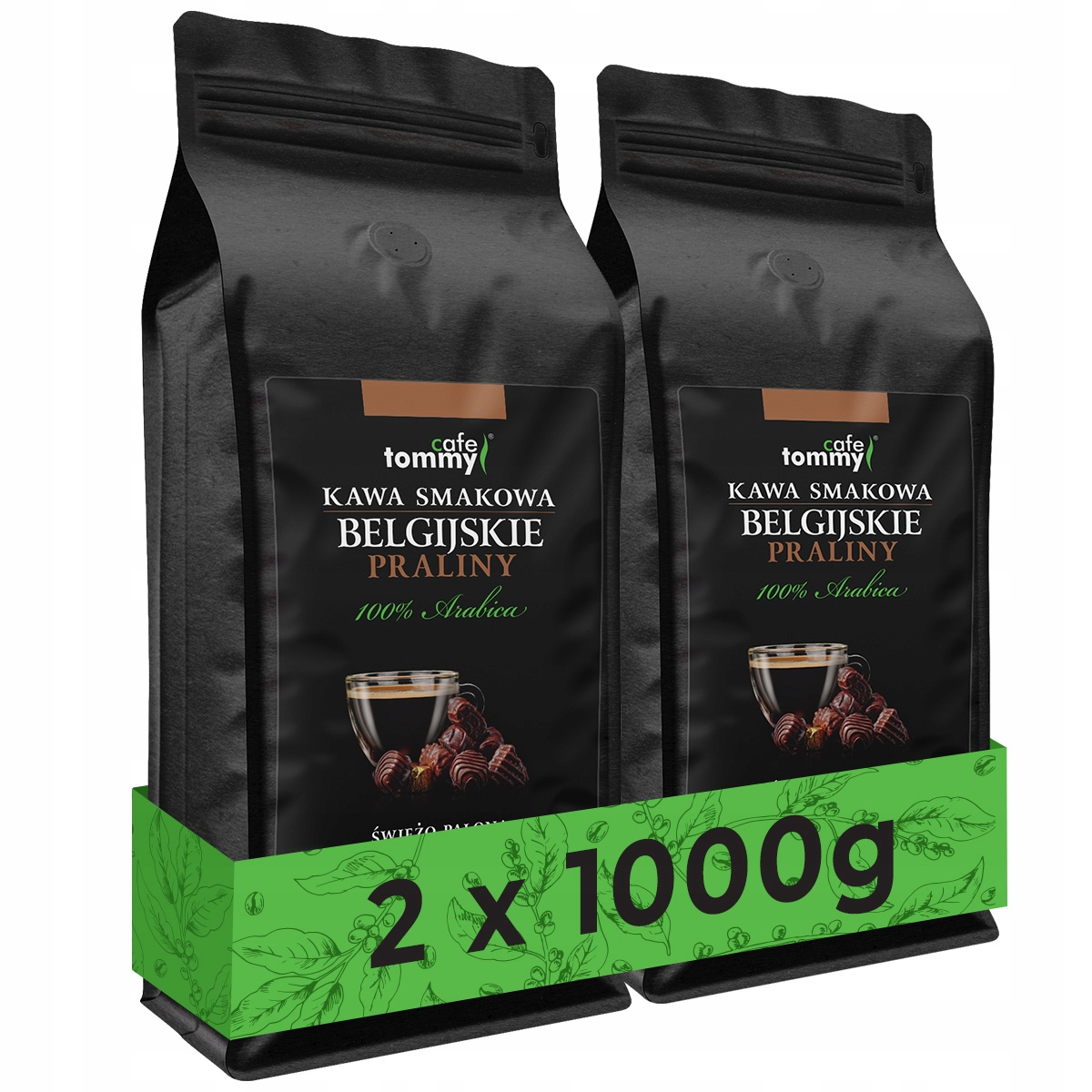 Káva zrnková ochucená 2x1kg 100% Arabica Belgické Pralinky Čerstvě pražená