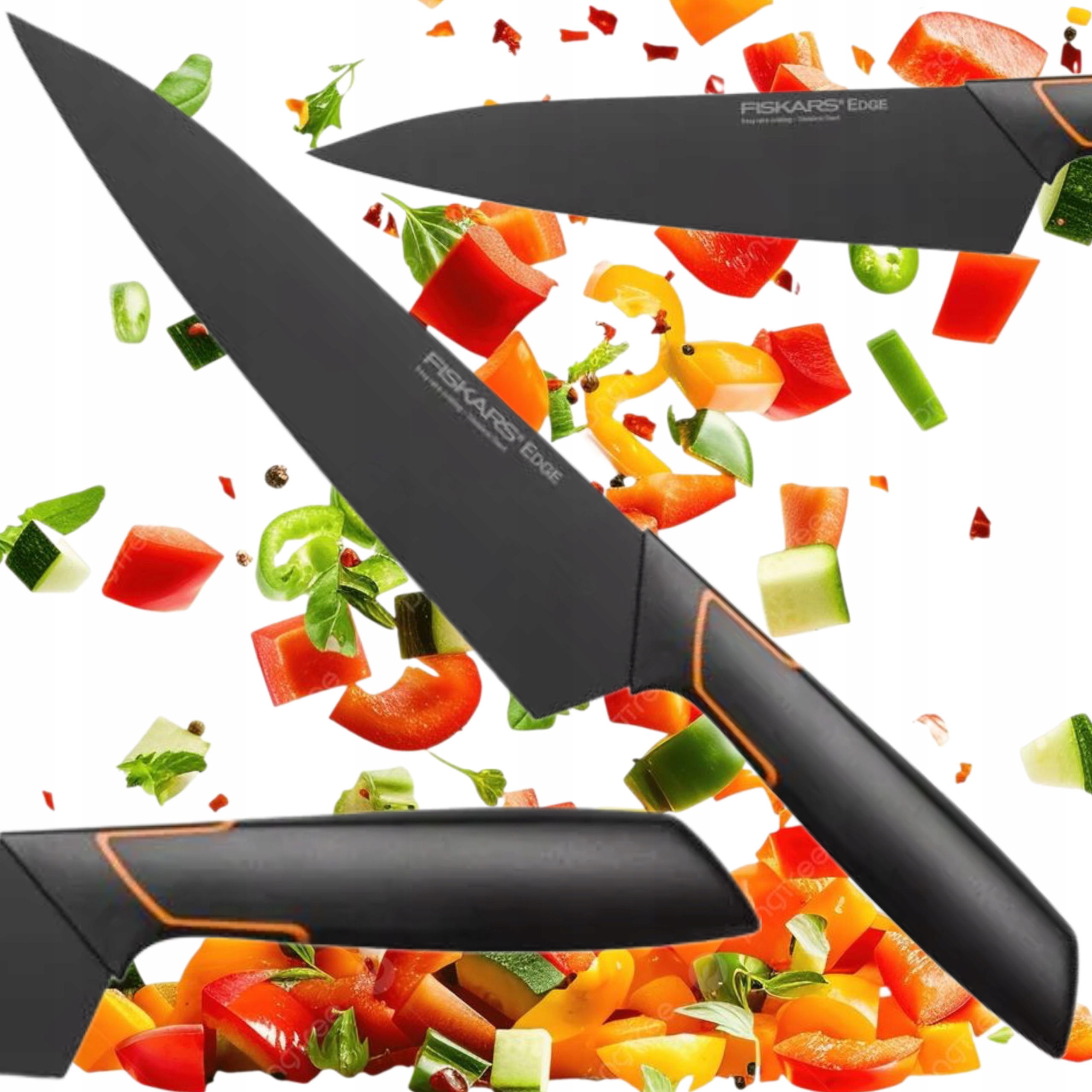 Fiskars Edge Černý Nůž Kuchařský Premium Ostrý Ocel Kuchyňský Odolný 19 CM