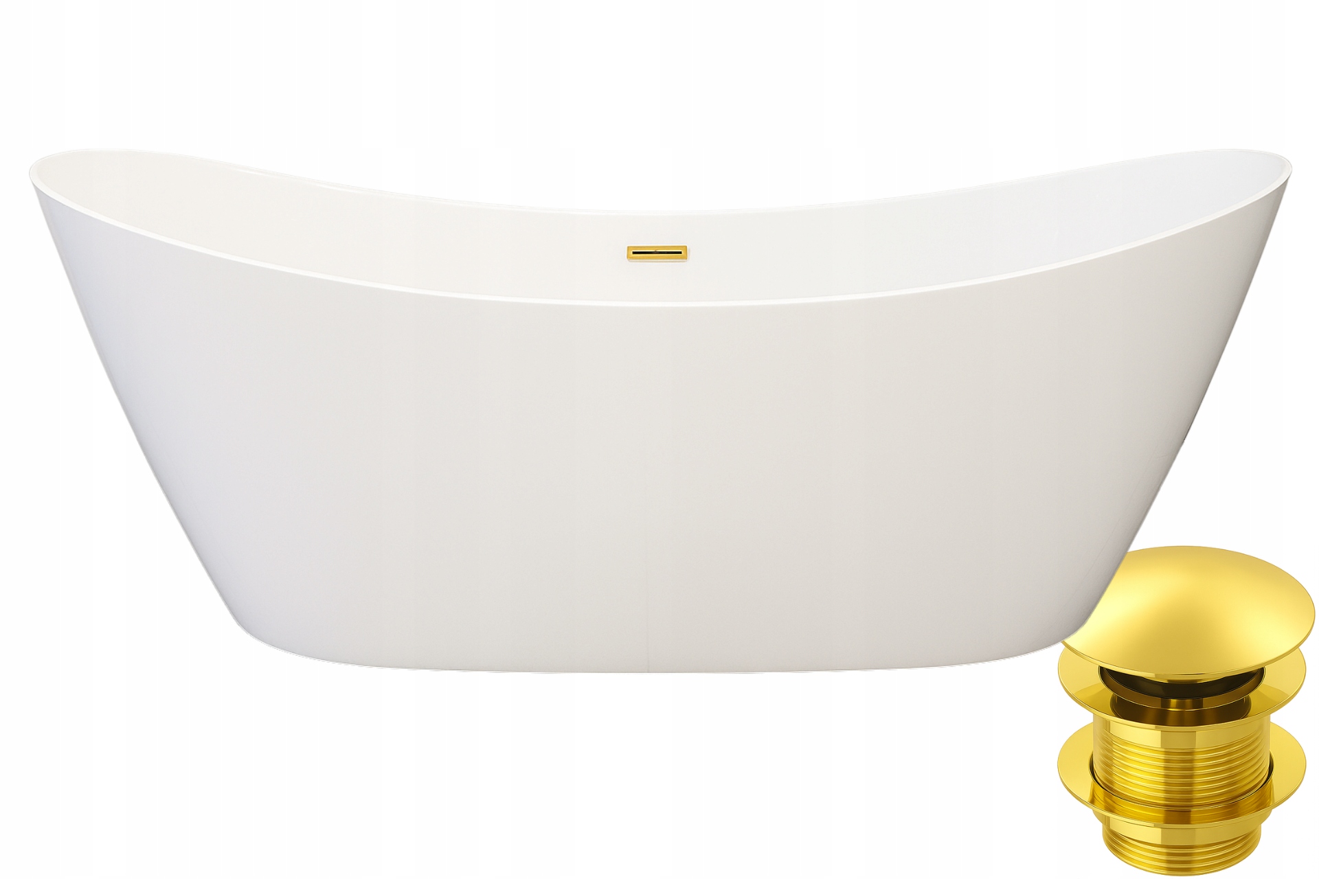 Volně stojící vana 160 cm Indes Jasper bílá, lesklá, zlatá povrchová úprava