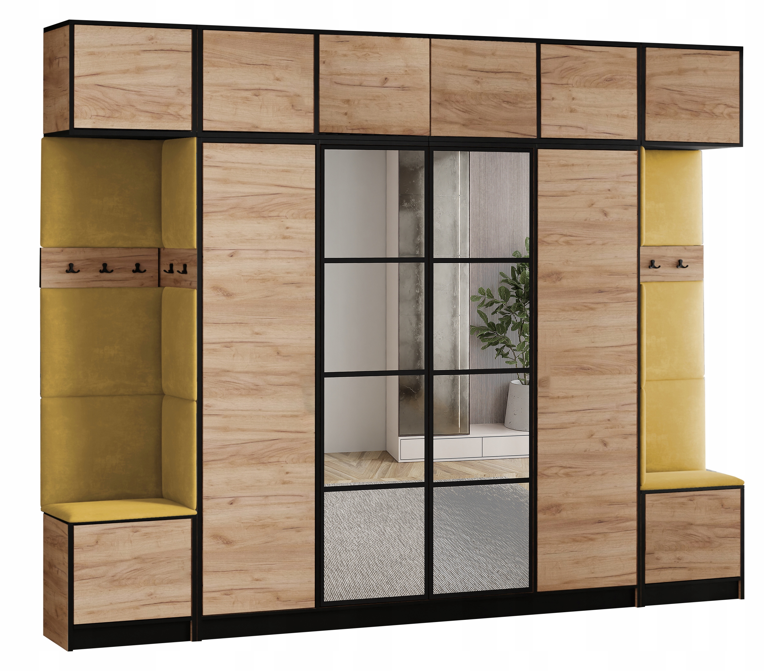 Šatní skříň s nástavcem Costa 17 dub craft zlatý látka žlutý sedák