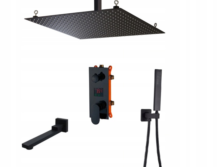 Stropný sprchový set čierny Big 50 LCD