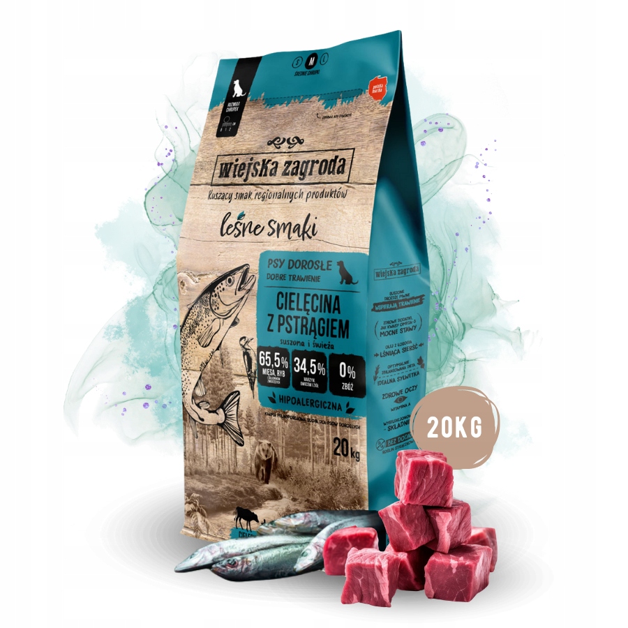 Wiejska Zagroda Leśne Smaki Karma dla psa Cielęcina Pstrąg Chrupki M 20kg