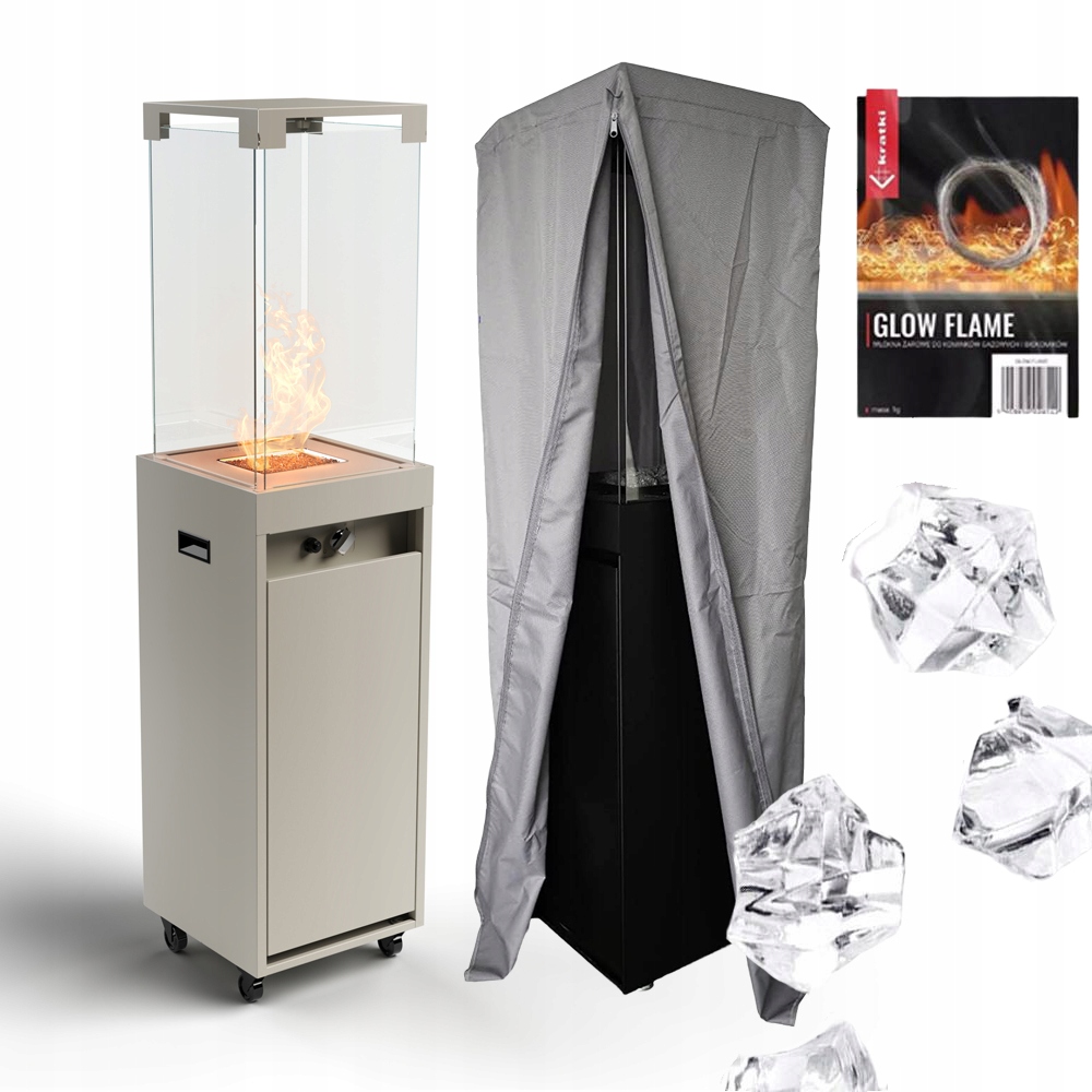 Ogrzewacz tarasowy Kominek gazowy Faro Szary + Pokrowiec Planika