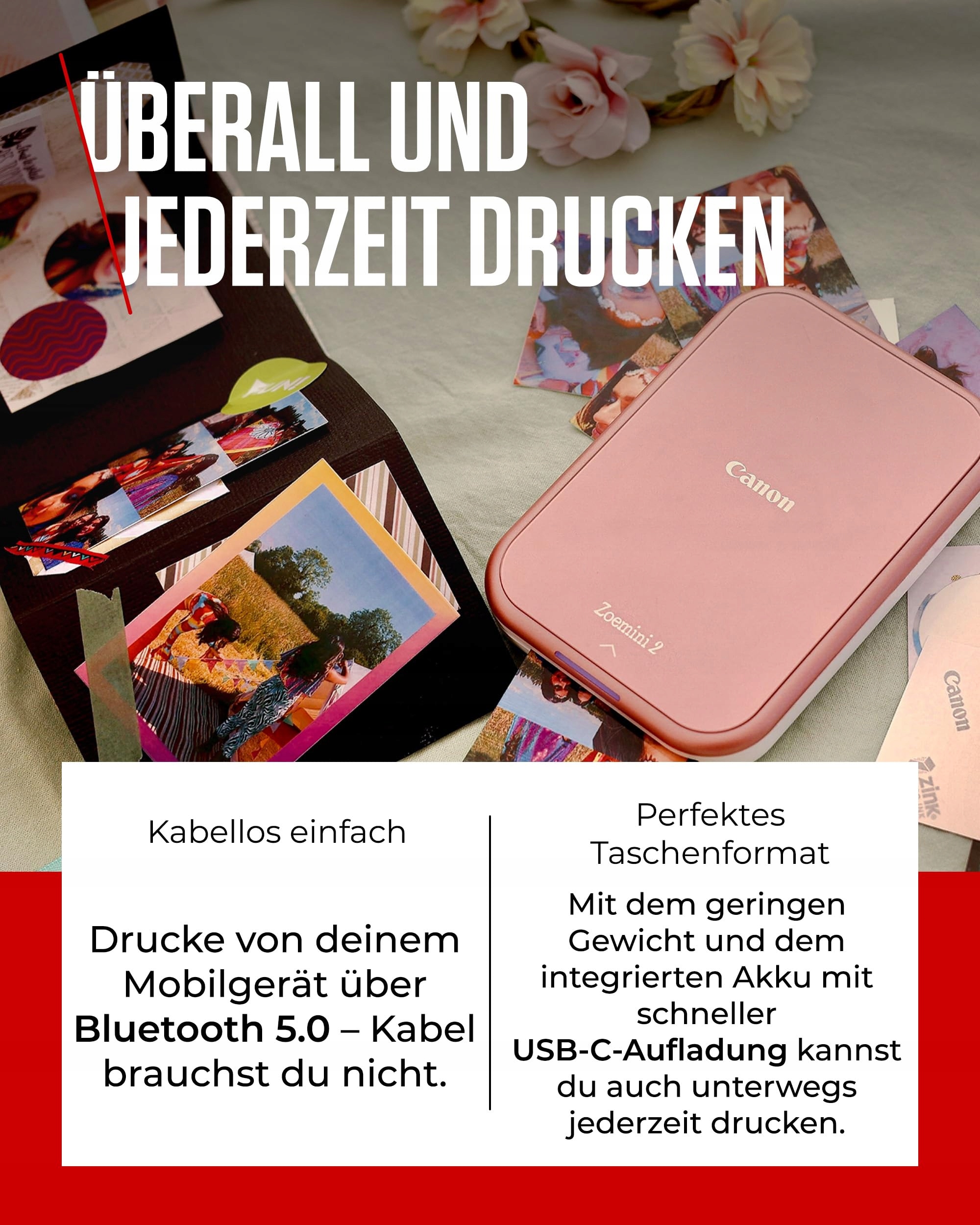 CANON Zoemini 2 Mobile Photo Printer Pink ZINK 30 Sheets — miniatura 3