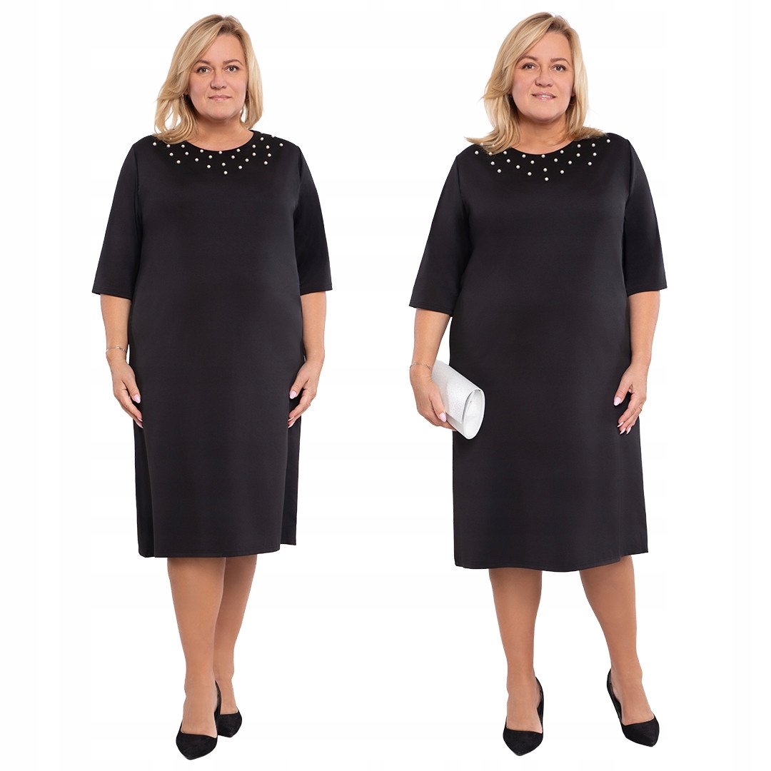 Černá šaty s perlami plus size velikost 56/58