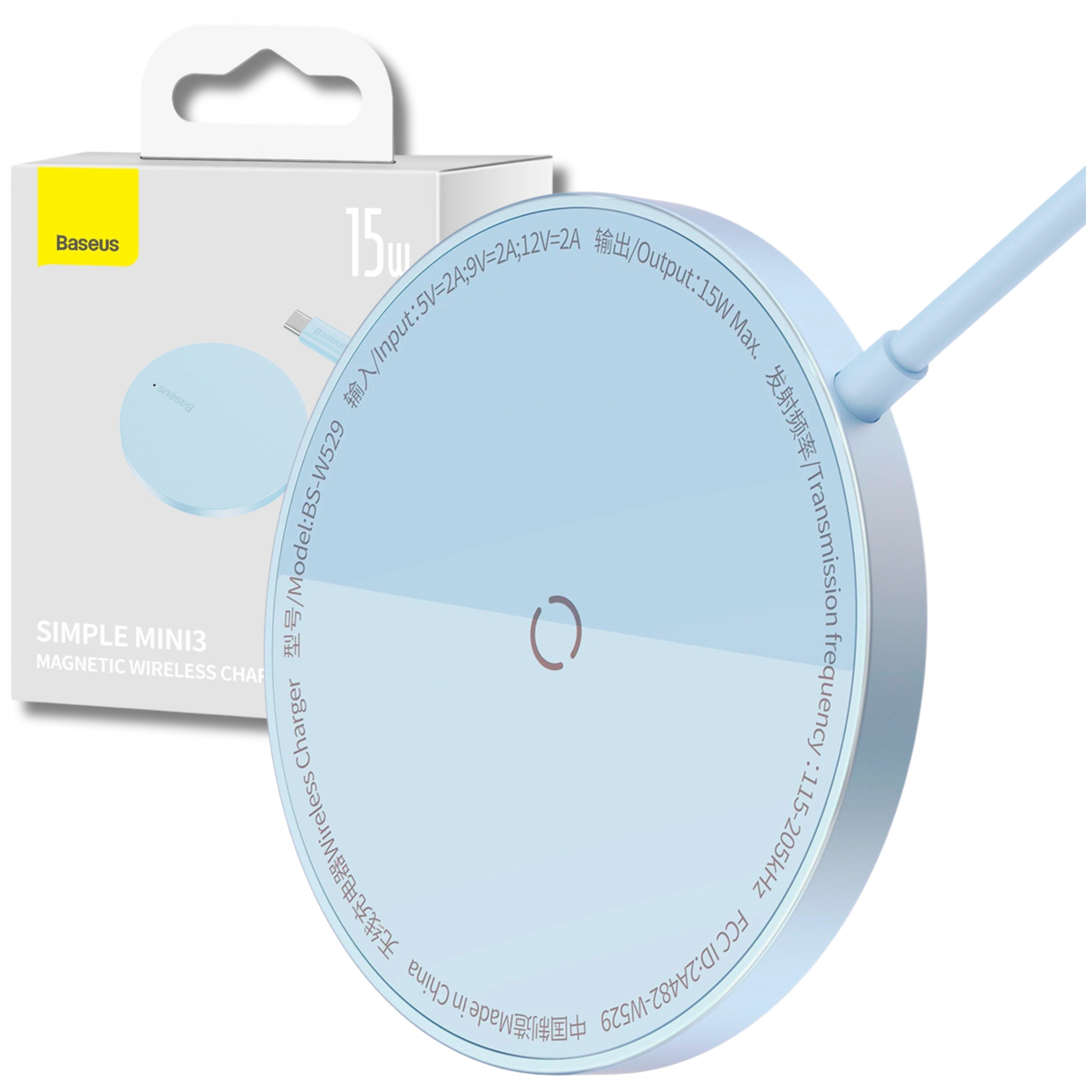 Baseus Ładowarka Bezprzewodowa Qi Indukcyjna Z Magsafe 15W Z Wtyczką Usb C