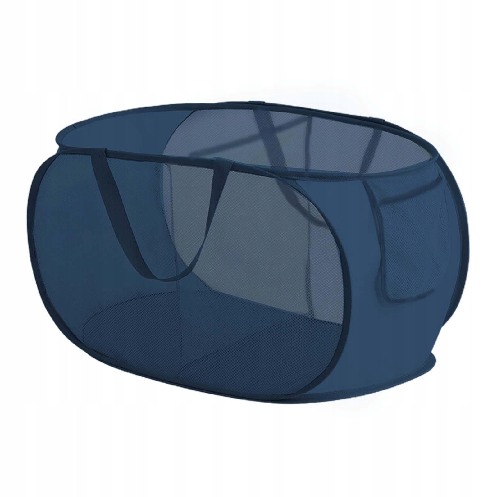 Foldable Laundry Basket Mesh Dirty 2 Grids Blue