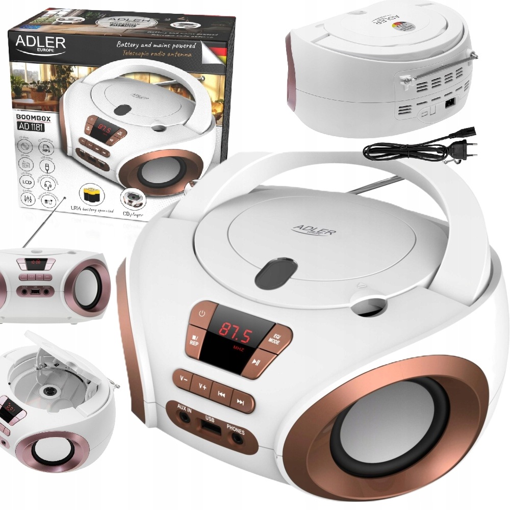 Přenosný radiopřehrávač Radio boombox Adler AD1181 CD-MP3 Usb Fm Aux