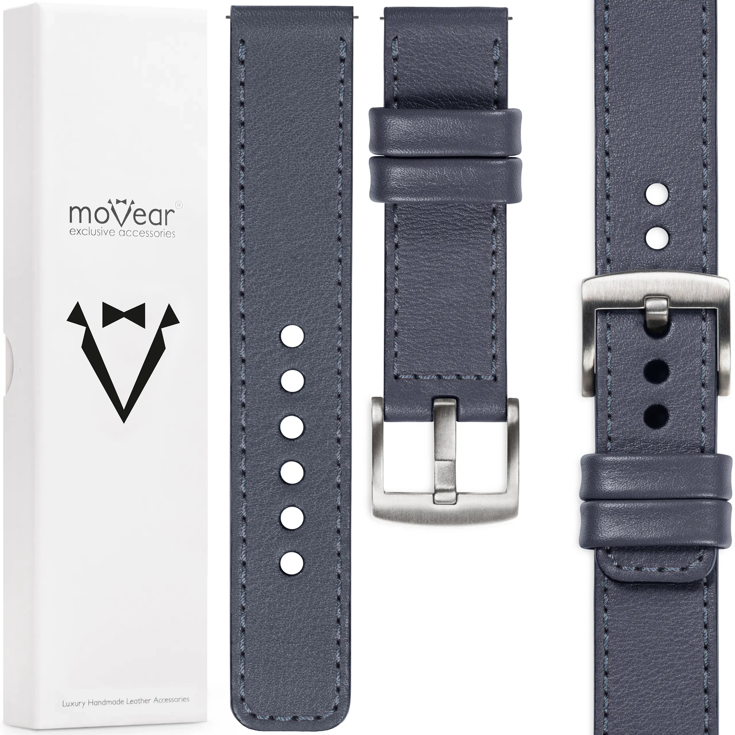 Kožený opasek 23 mm pro prémiové hodinky, elegantní, Polský šedý, ocelový