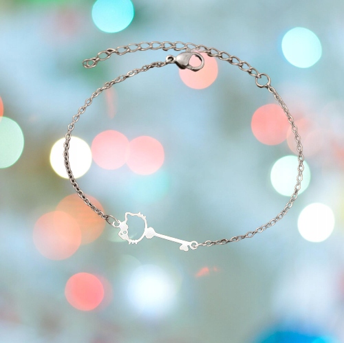 Bransoletka Hello Kitty Kotek Kluczyk Srebrna 316L Długość całkowita 21 cm