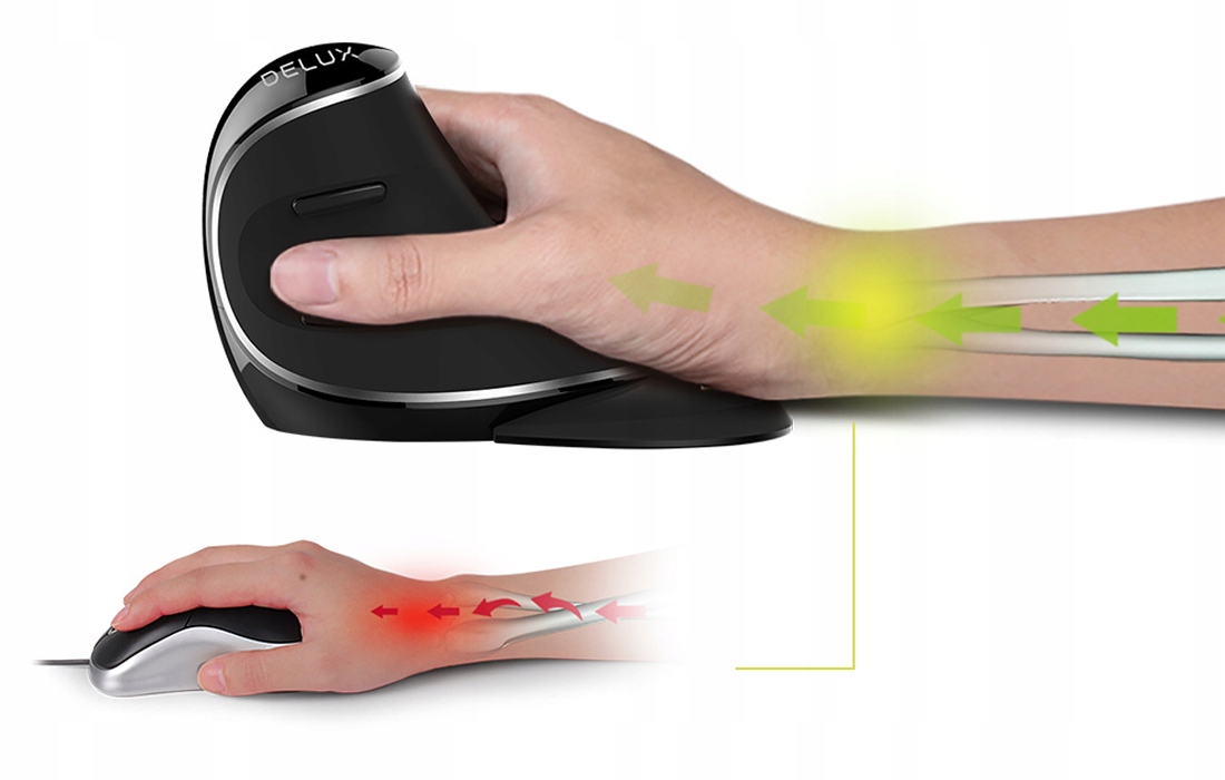 BEZPRZEWODOWA MYSZ PIONOWA DELUX M618PD ERGONOMICZNA MYSZKA BLUETOOTH 2.4G Interfejs USB (Radio 2.4 GHz) Bluetooth