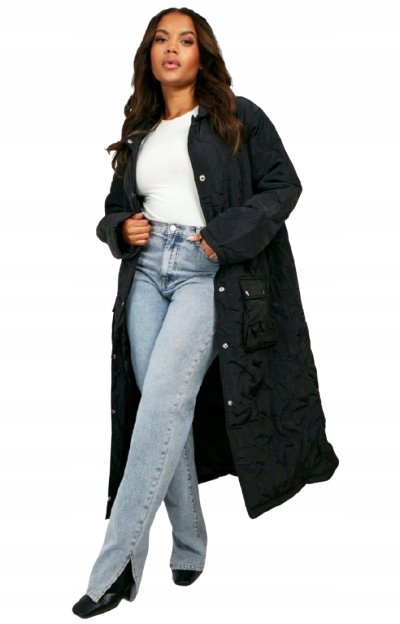 Shein Dámská Dlouhá Prošívaná Bunda Černá S 1DJ