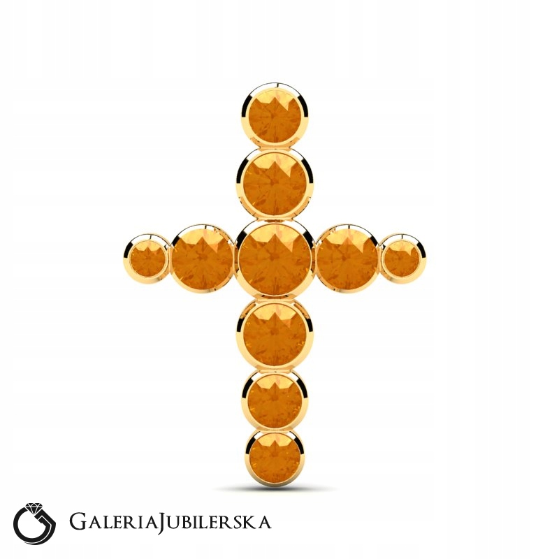 Kříž Zlatý Lesklý S Oranžovými Zirkony