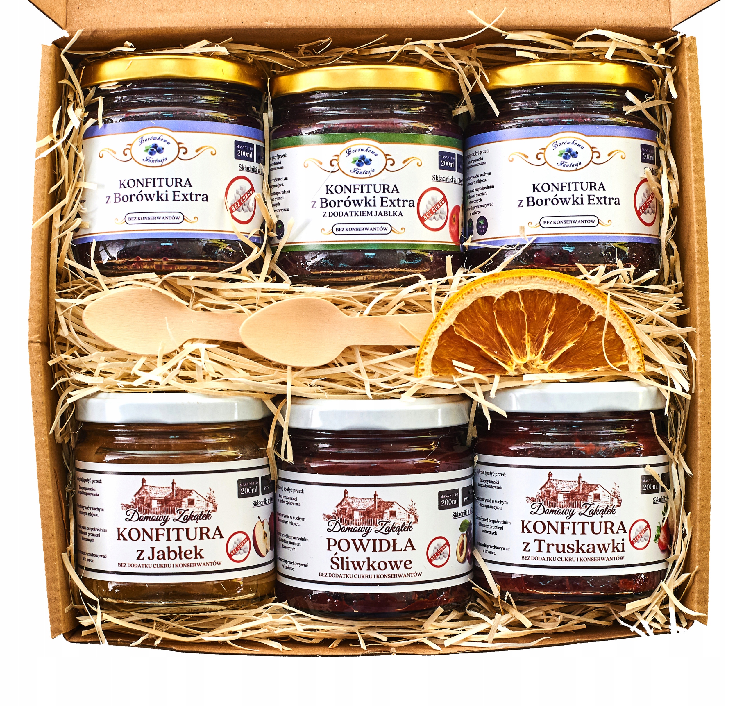Zestaw Kosz Prezentowy Bez Dodatku Cukru i Konserwantów 6x200 ml