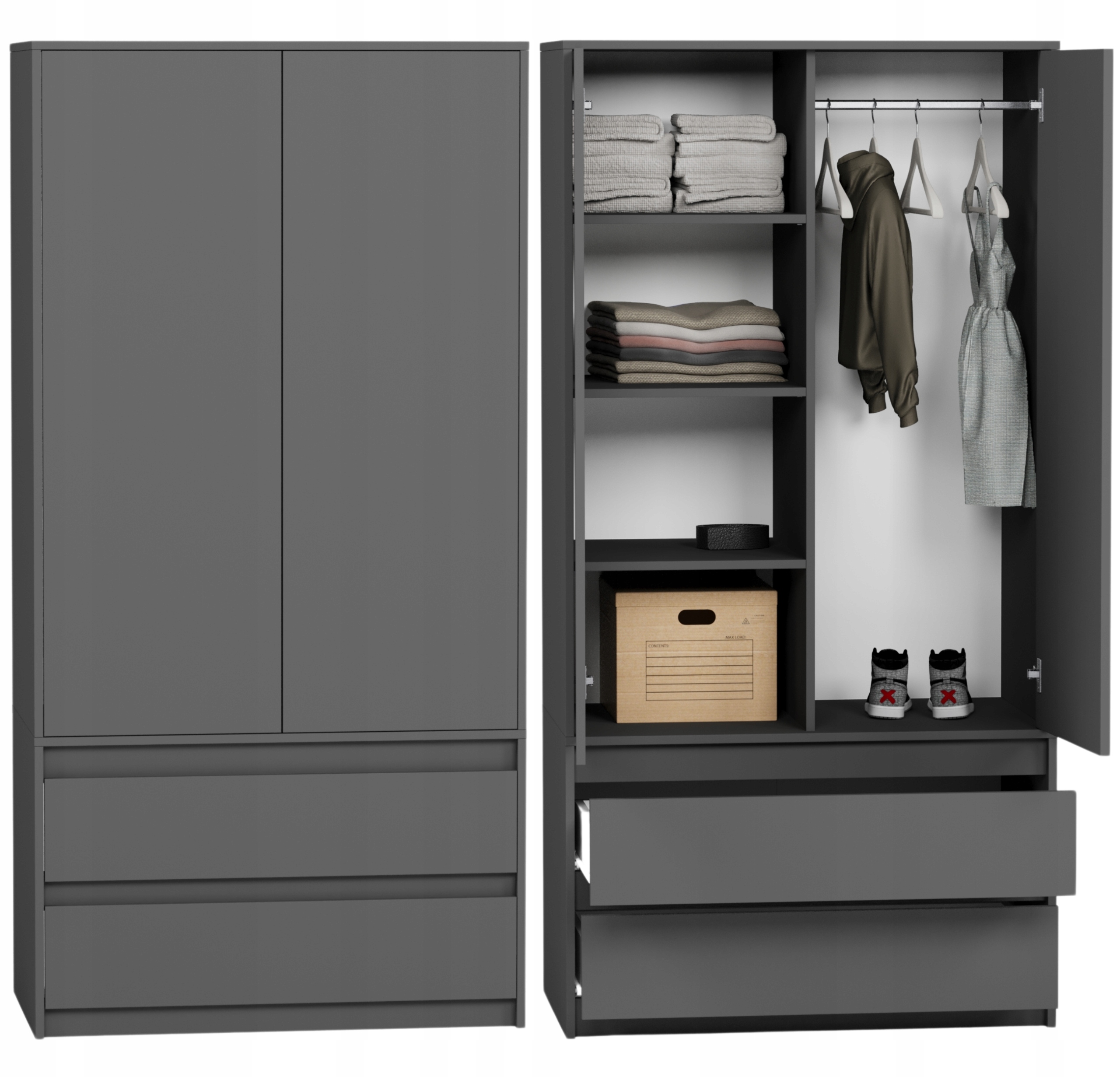 Szafa garderoba 90cm 2drzwi 2szuflad antracyt B-9TIP