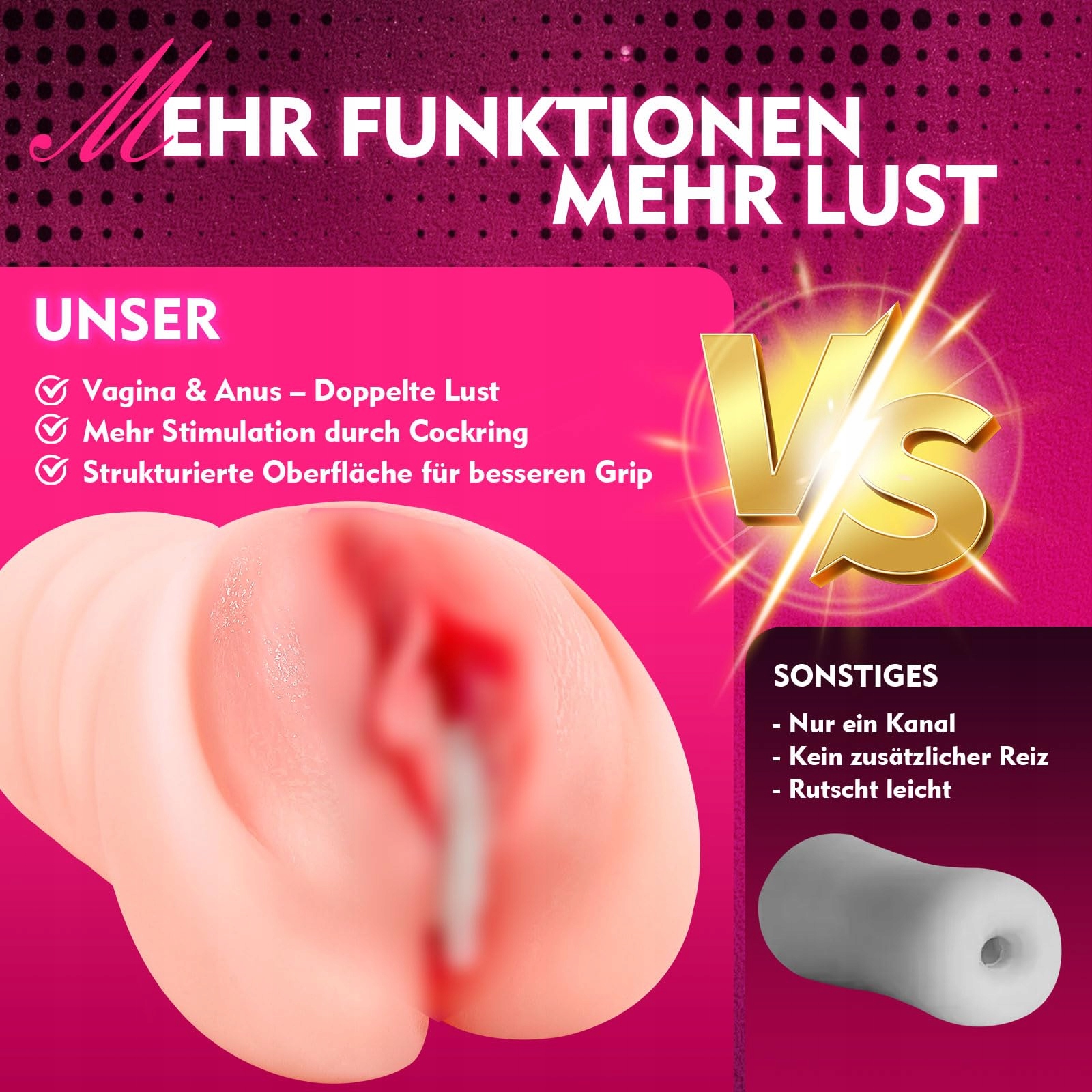 REALISTISCHER Masturbator Dla Mężczyzn 2w1 Z Cockringiem I Kanałem 5D — miniatura 6