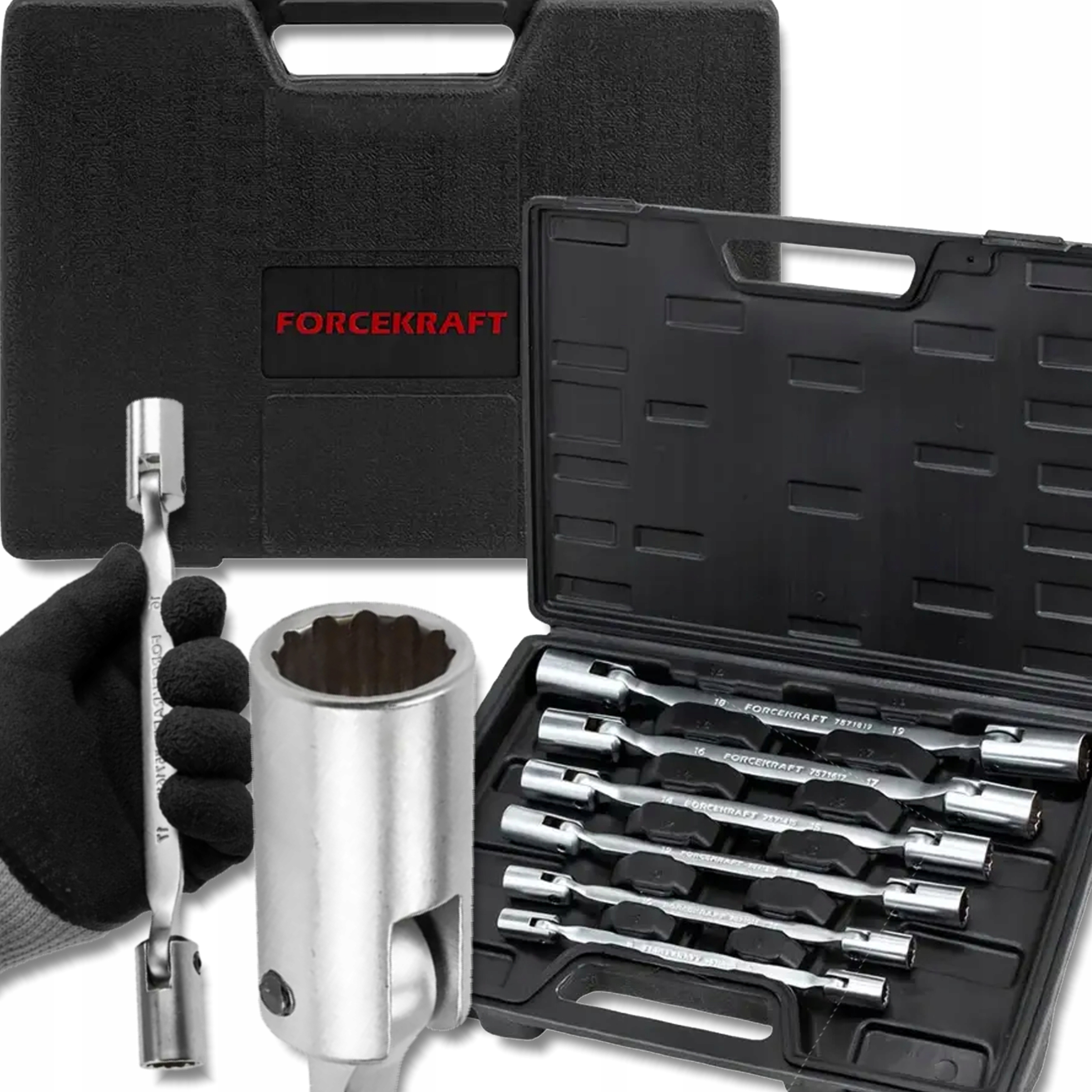 Forcekraft Zestaw Kluczy nasadowo-przegubowych 6 Elementów 8-22mm Walizka