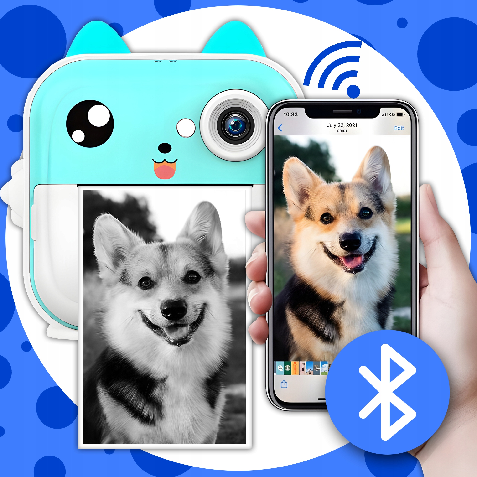 DRUKUŚ 3.0 DRUKARKA TERMICZNA APARAT KAMERA NATYCHMIASTOWY DRUK +11 ROLEK Konstrukcja ekran LCD