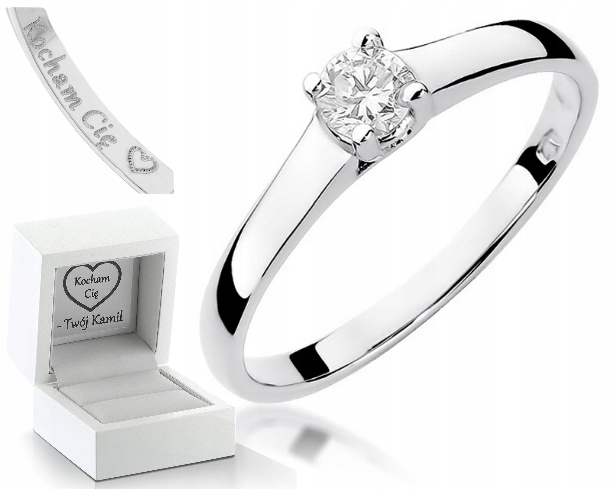 Prstýnek S Diamantem 0,20 Ct 0,585 Gravírování Pro Ženu