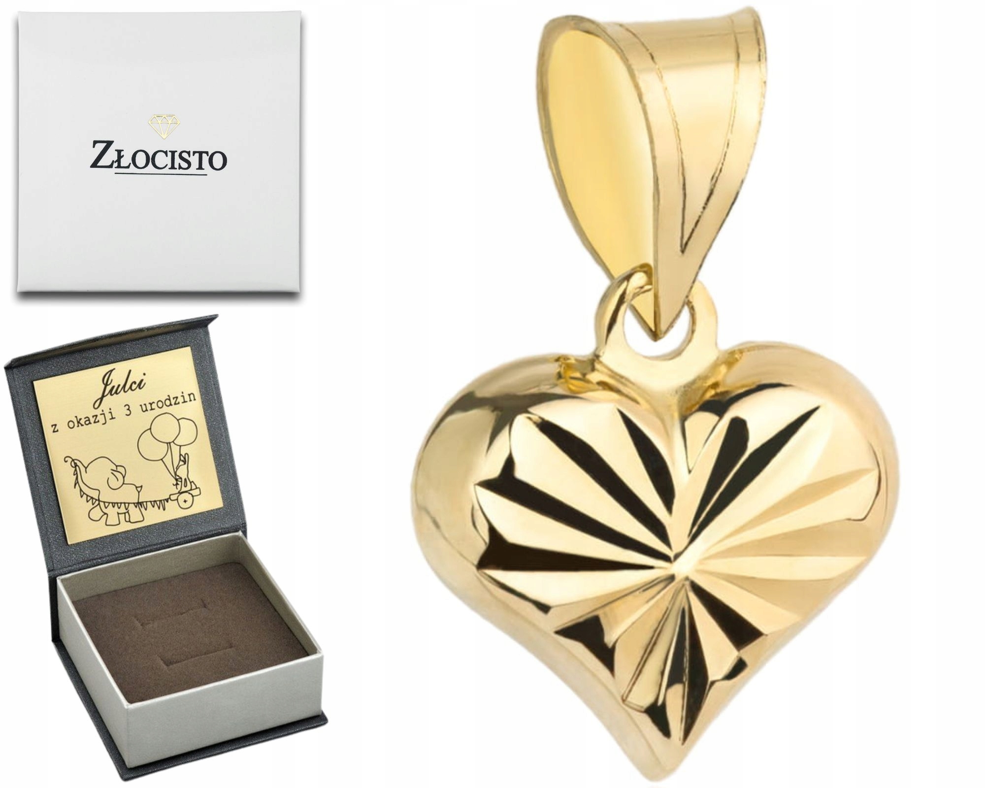Zlatý Přívěsek Srdce Diamantové Konvexní Gravírování