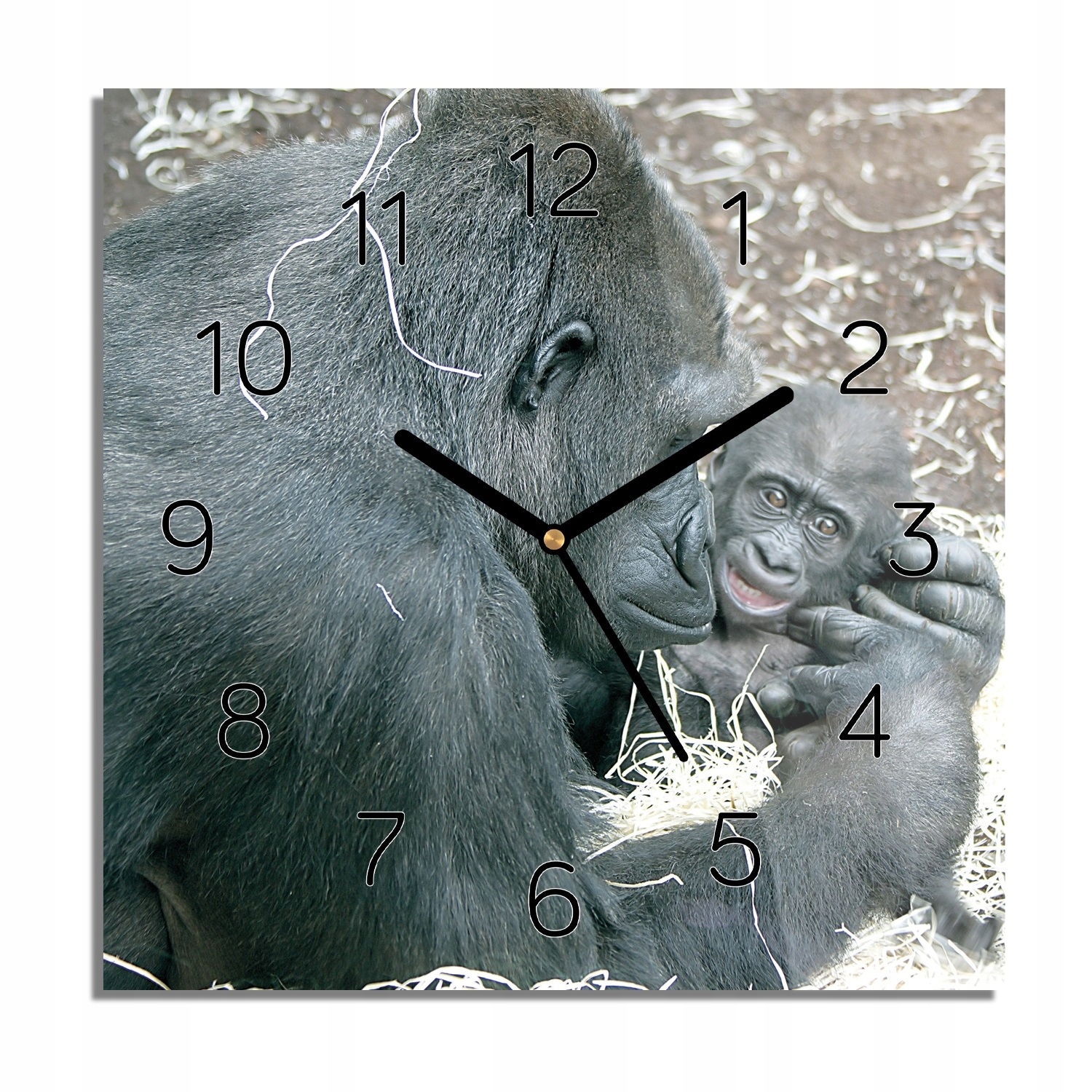 

Goryl matka dziecko zegar szklany z foto 30x30