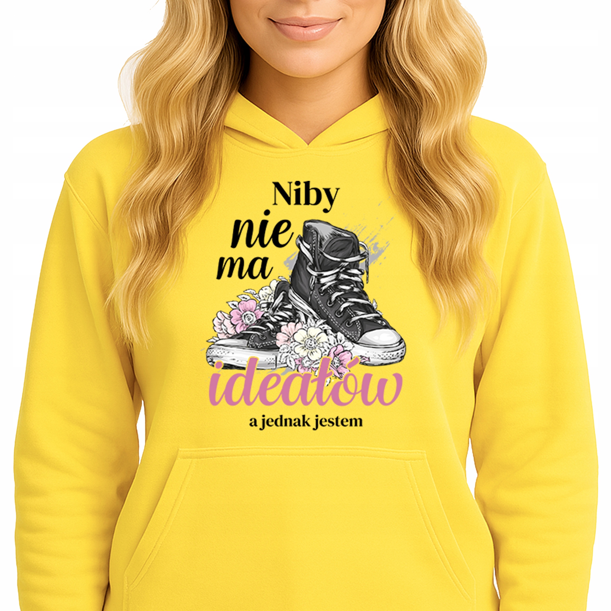 Mikina S Kapucí Žlutá bavlněná mikina Módní styl Neexistují žádné ideály Vel S