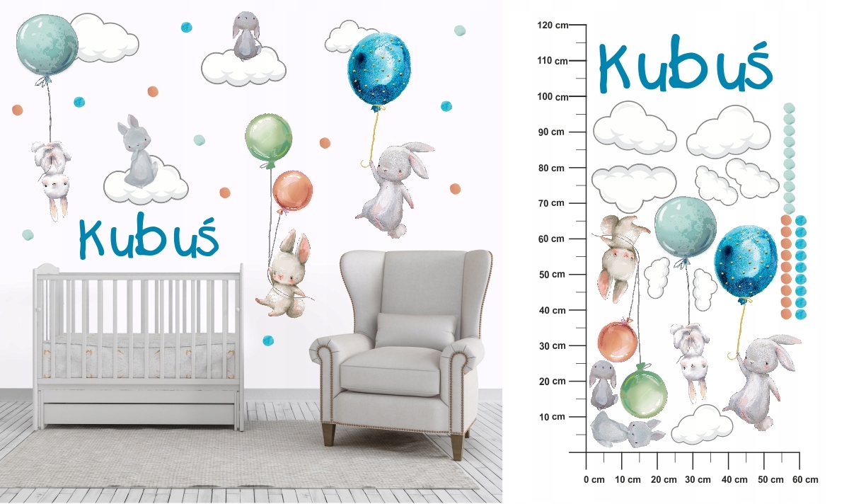 Naklejki ścienne króliki imię dziecka 60X120 Marka inna