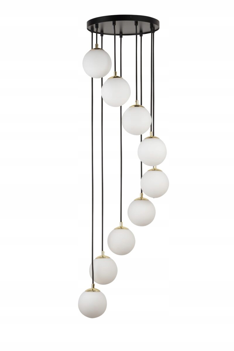 Závesná lampa Sigma Piano 9 čierna mosadzovaná sklenené tienidlo biele 9xG9
