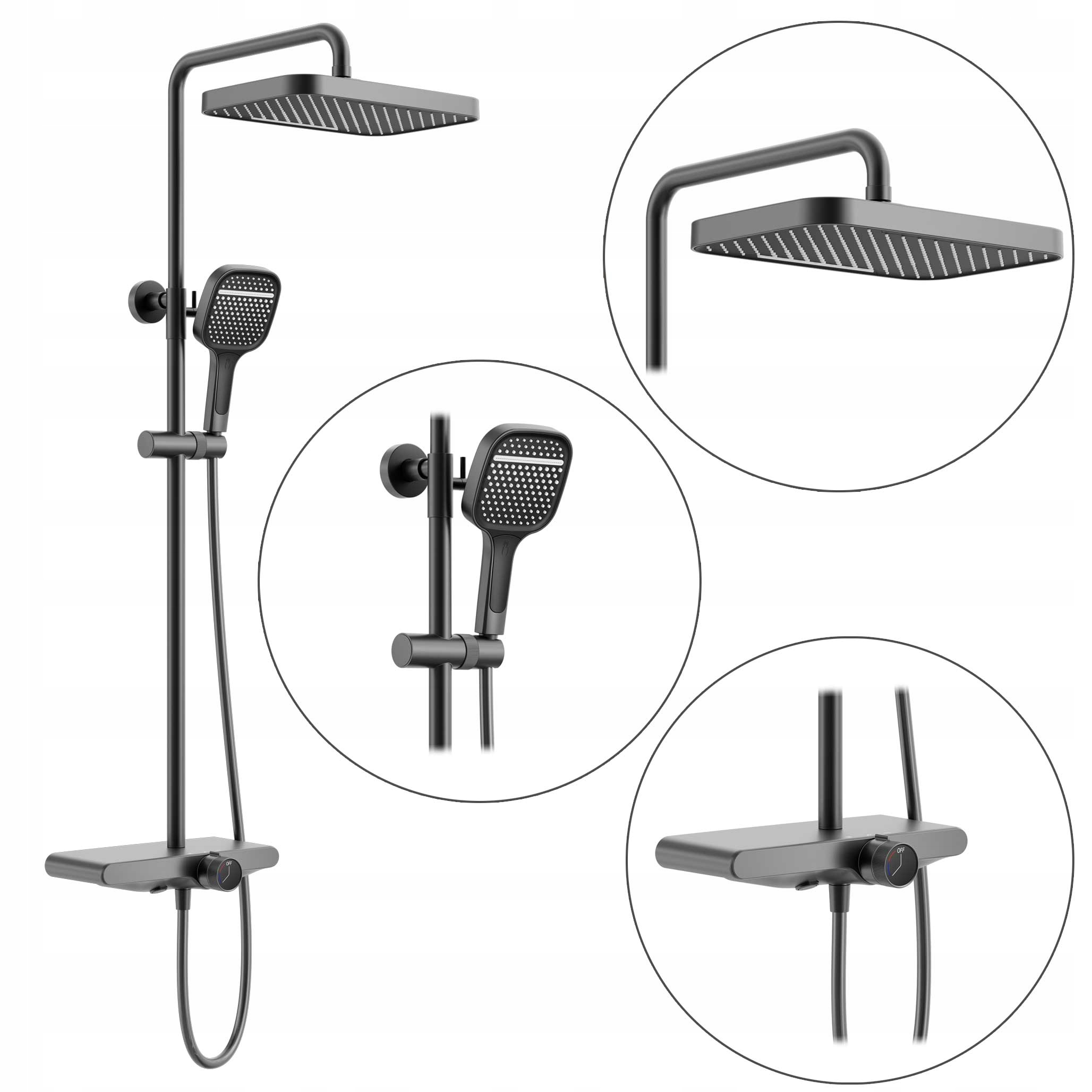 Nástenná sprchová súprava Šedá Bari Titánová dažďová sprcha Výtok