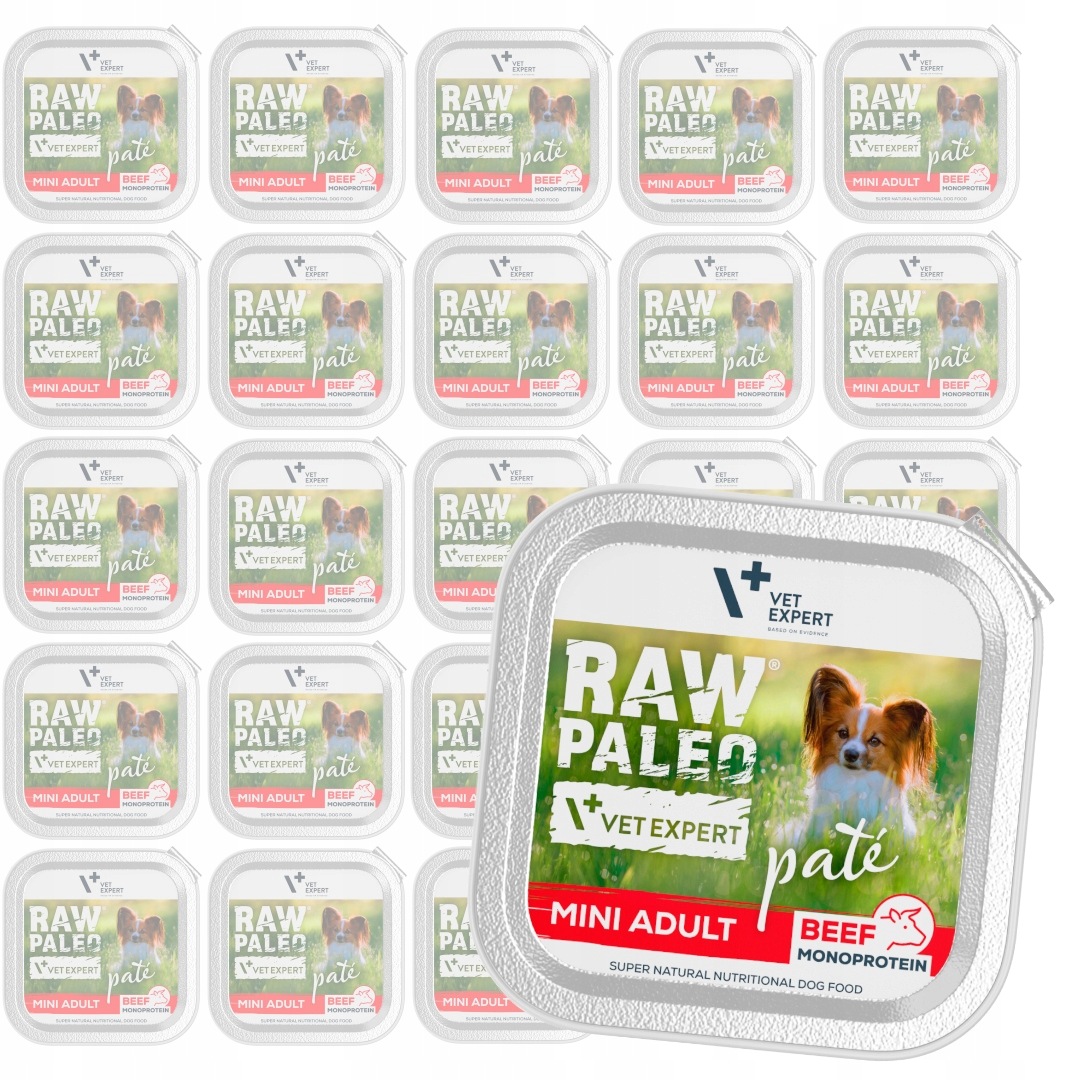 Raw Paleo Pate Mini Adult Beef Tacka 24x150g Mokra Karma Dla Psa z Wołowiną