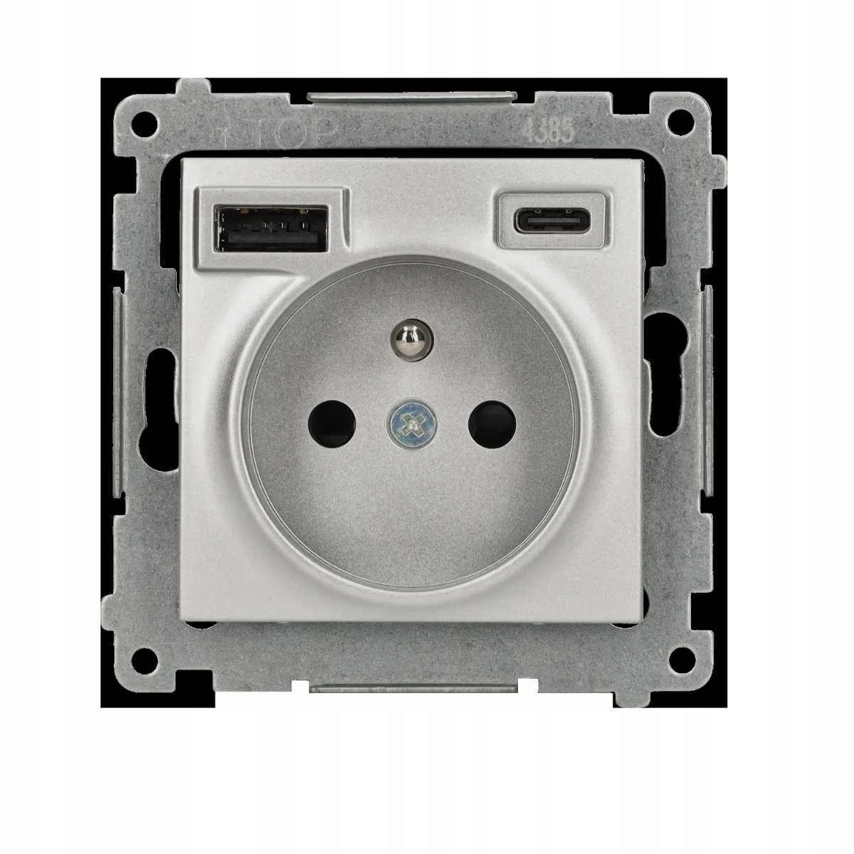 Stříbrná elektrická zásuvka s nabíječkou pro telefony 2xUSB Kontakt Simon 54