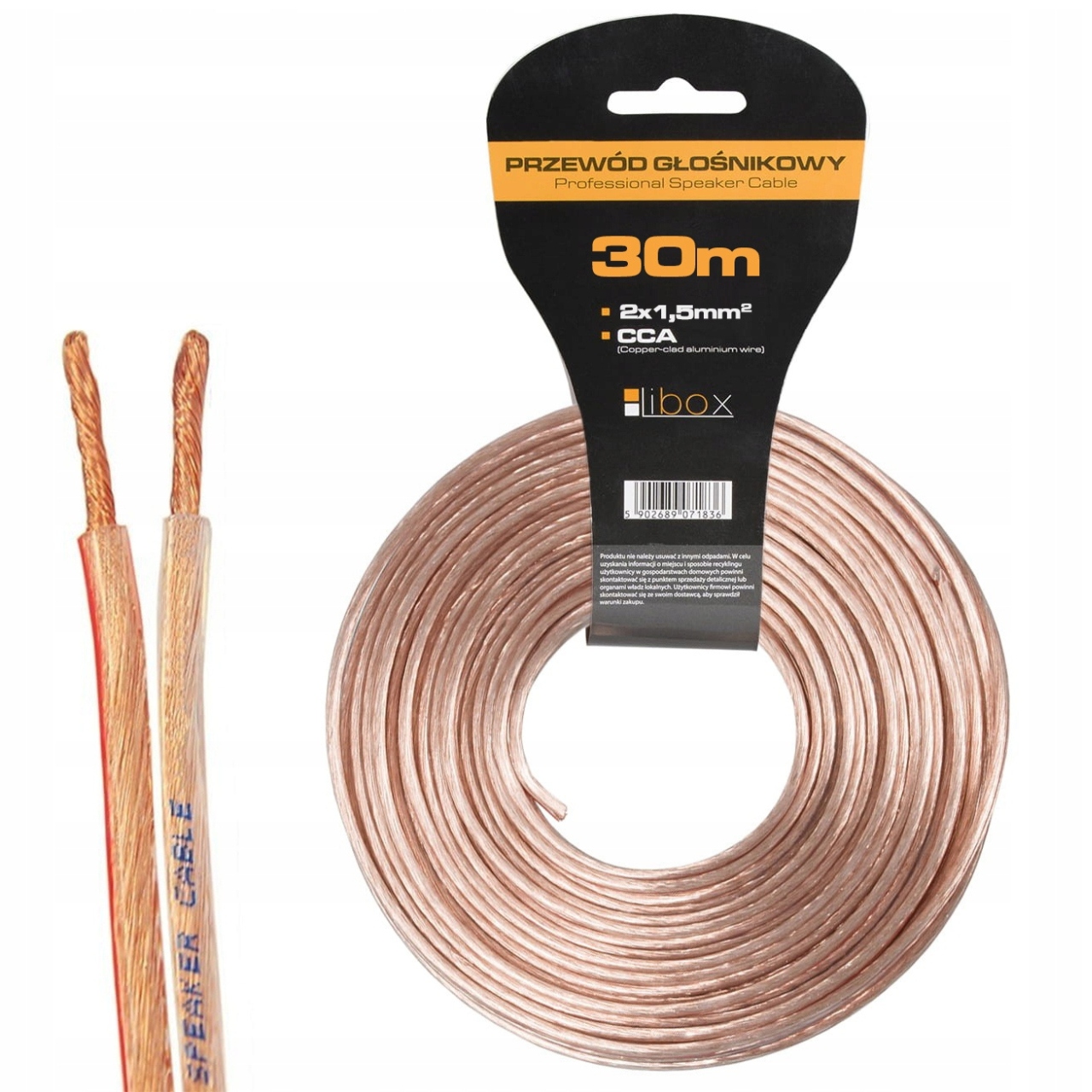 

Kabel Przewód Głośnikowy 2x1,5mm Cca Hq 30 Metrów