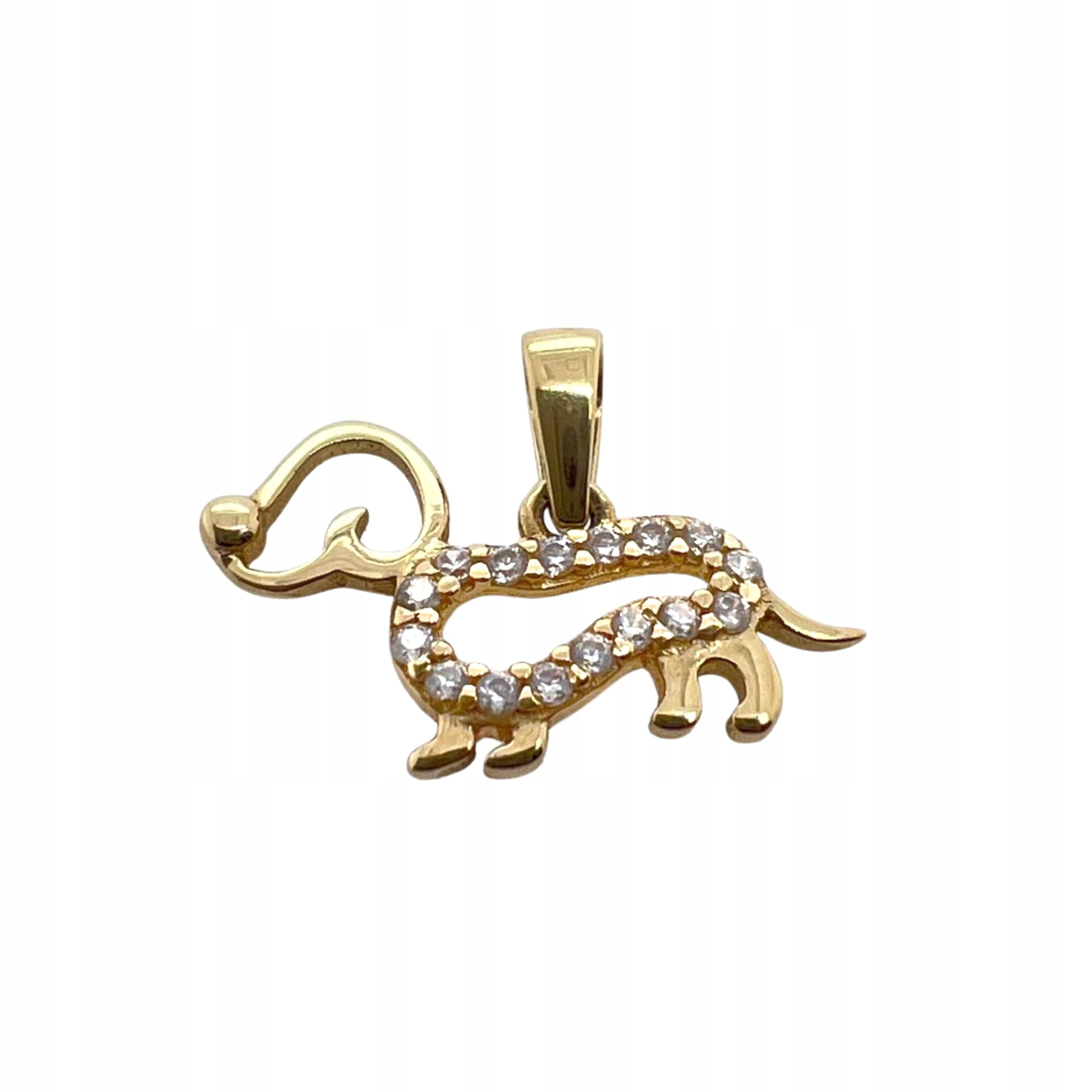 Dámský Zlatý Přívěsek Ryzost 585 Ve Tvaru Jezevčíka Se Zirkony Je Elegantní