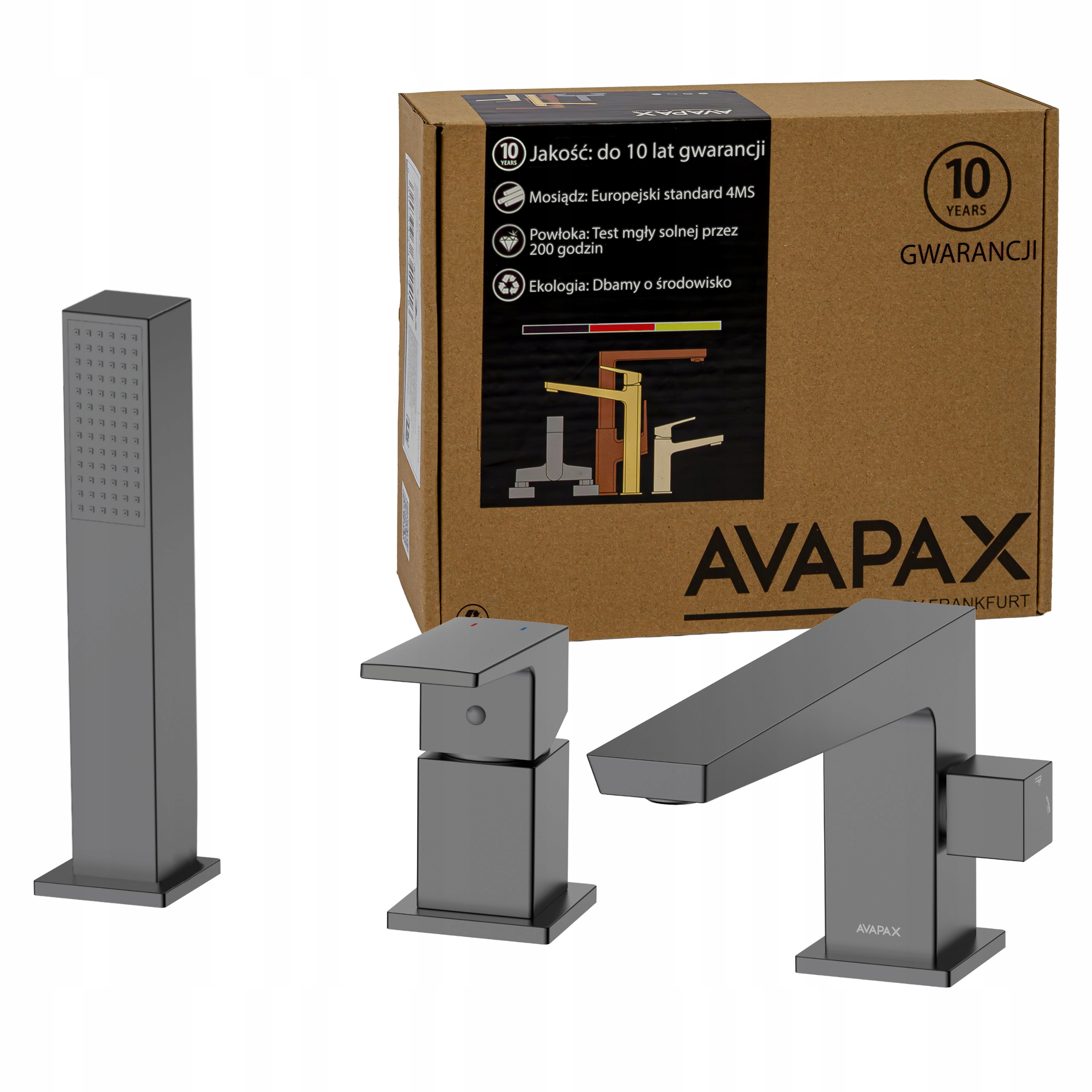 3-otvorová vaňová batéria s otvorom a sprchou gun metal Avapax