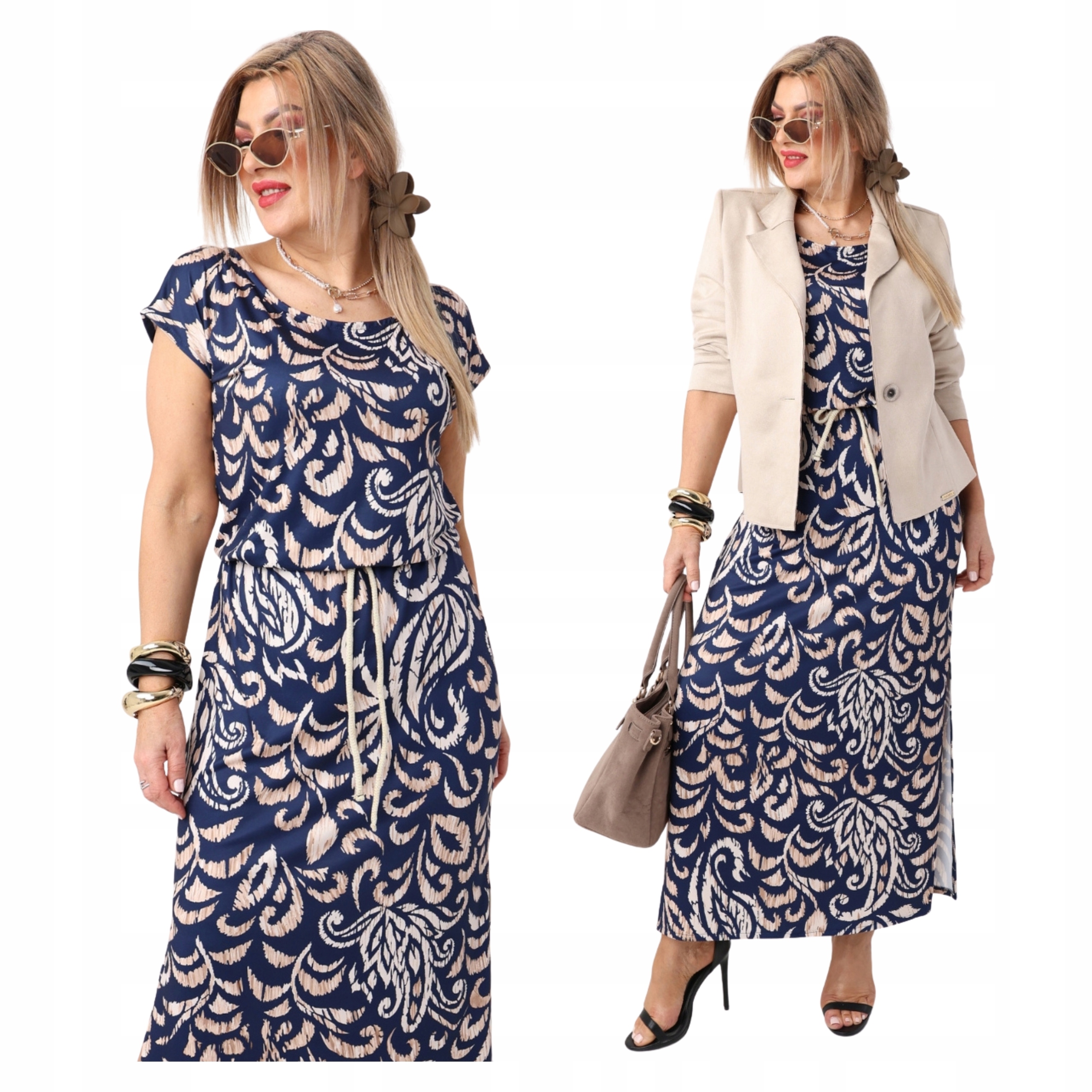 Dzianinowa sukienka długa Polski Producent luźna duże rozmiary