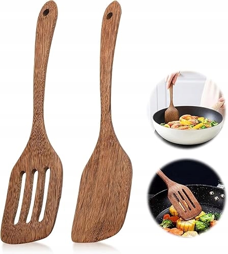 Kuchyňská Dřevěná Špachtle 30 CM, Sada 2 Kusů Na Vaření, ocelová