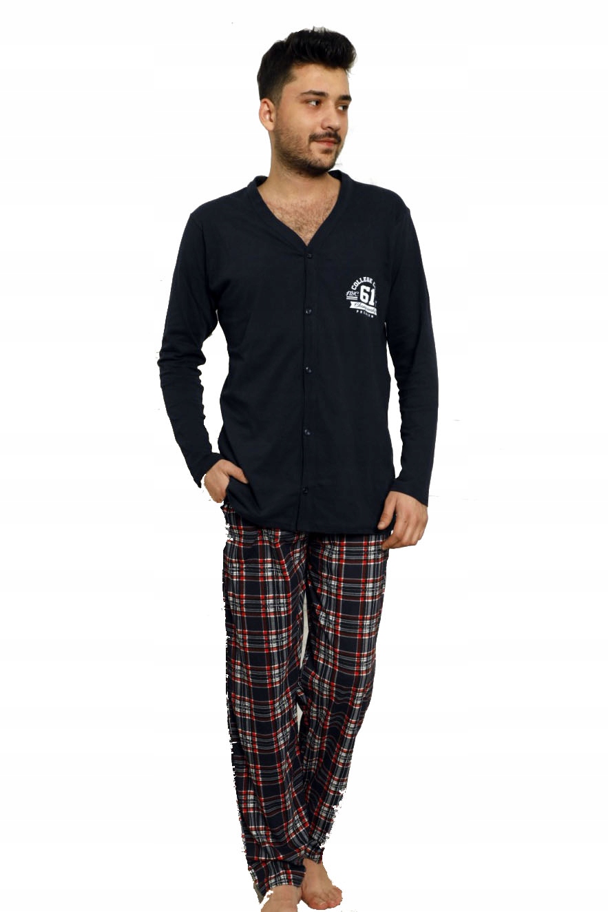 

Piżama męska długa rozpinana Granatowa szara M/L