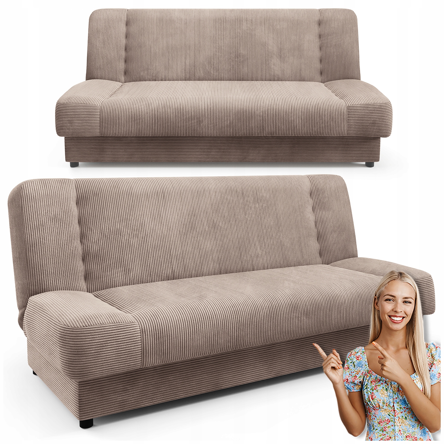 Rozkládací pohovka s funkcí spaní, dvoumístná, béžová, Piano