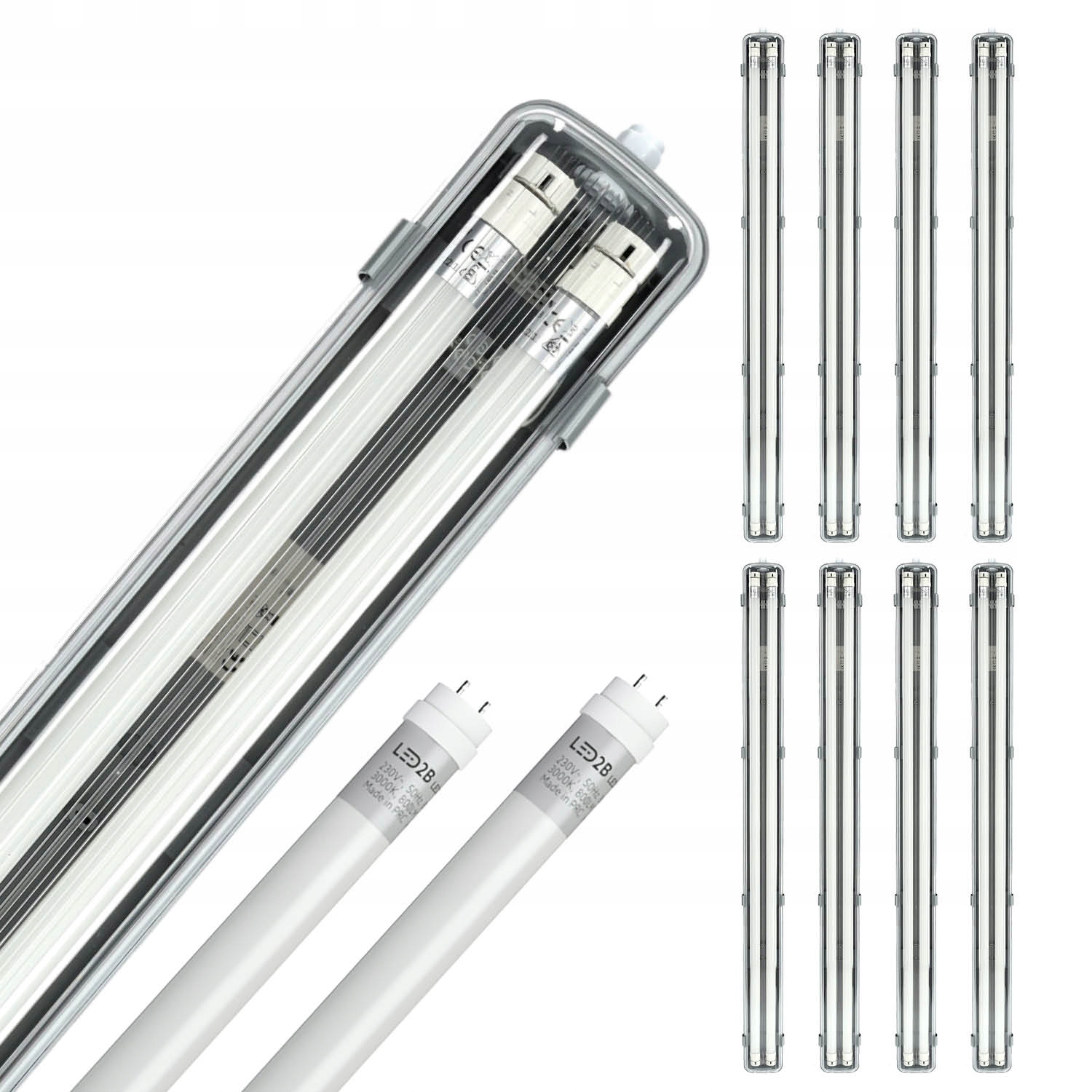 Sada 8 x hermetické svítidlo Aqua M 2x120 16x Led T8 18W neutrální bílá