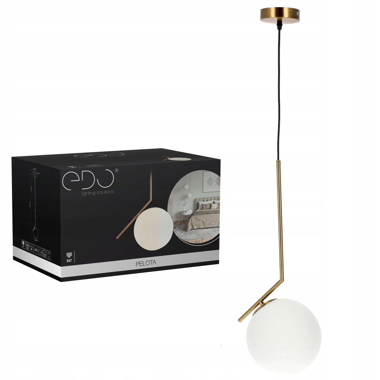 

Lampa Sufitowa Wisząca Glamour Kula Gold Biała E27