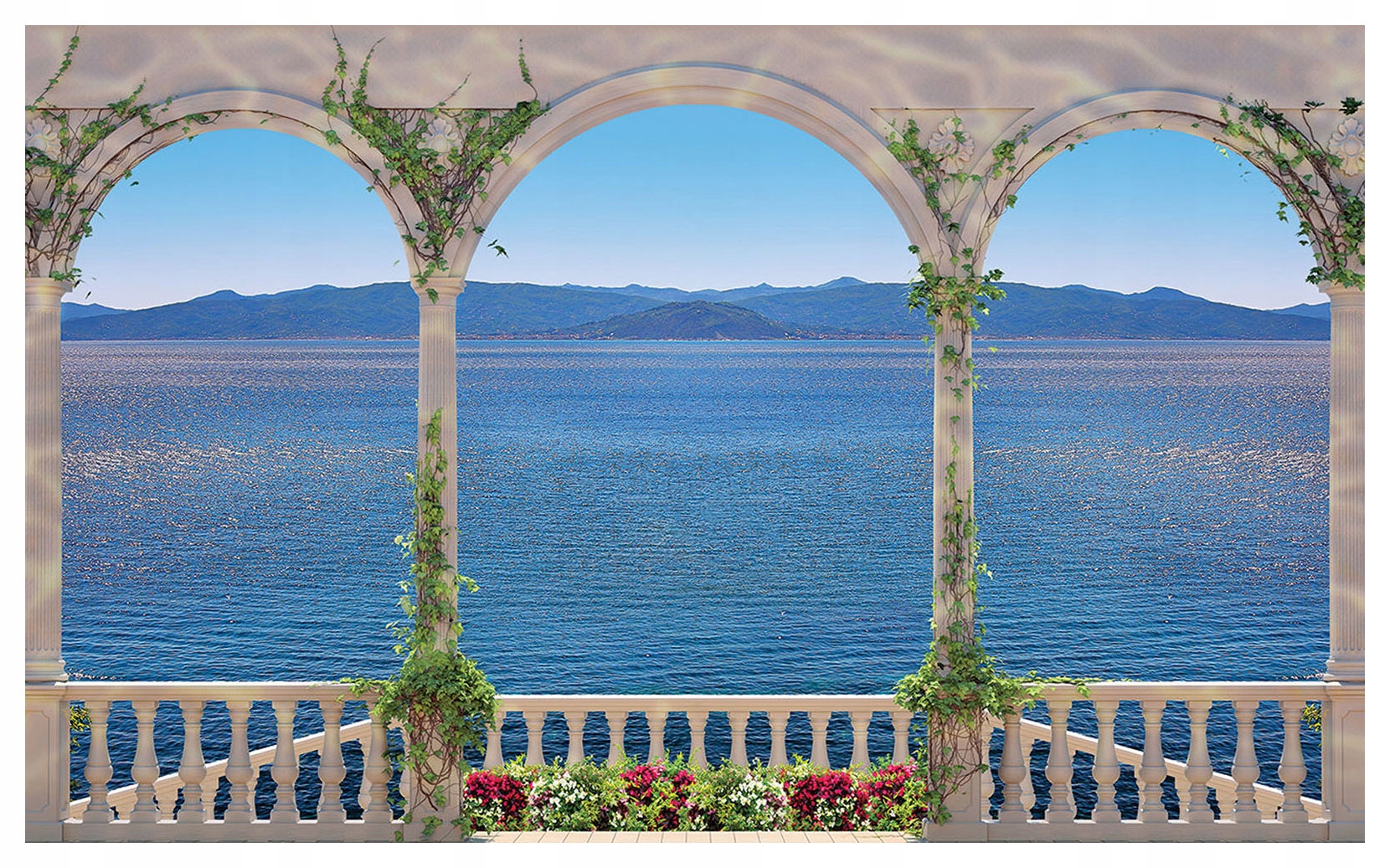 Fototapeta Balkon s výhledem na moře Květiny hory relaxace 250x175 lepidlo