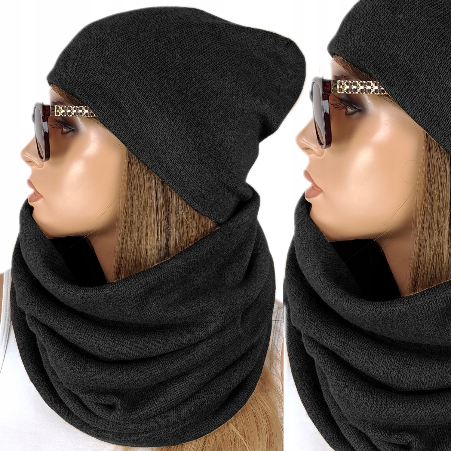 CIEPŁY Komplet CZAPKA + KOMIN GŁADKI MODNE KOLORY